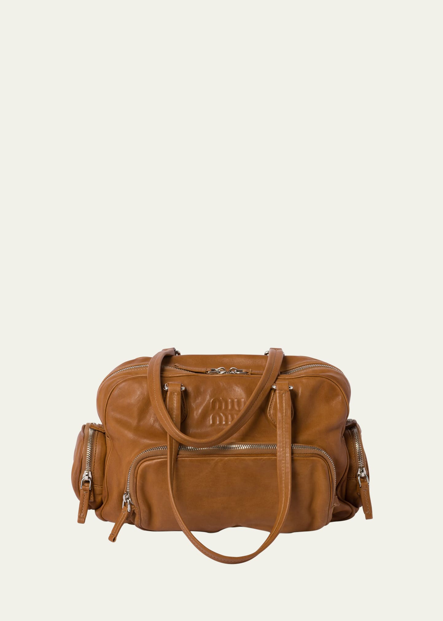 Miu Miu Pocket Washed Leather Shoulder Bag In Brown