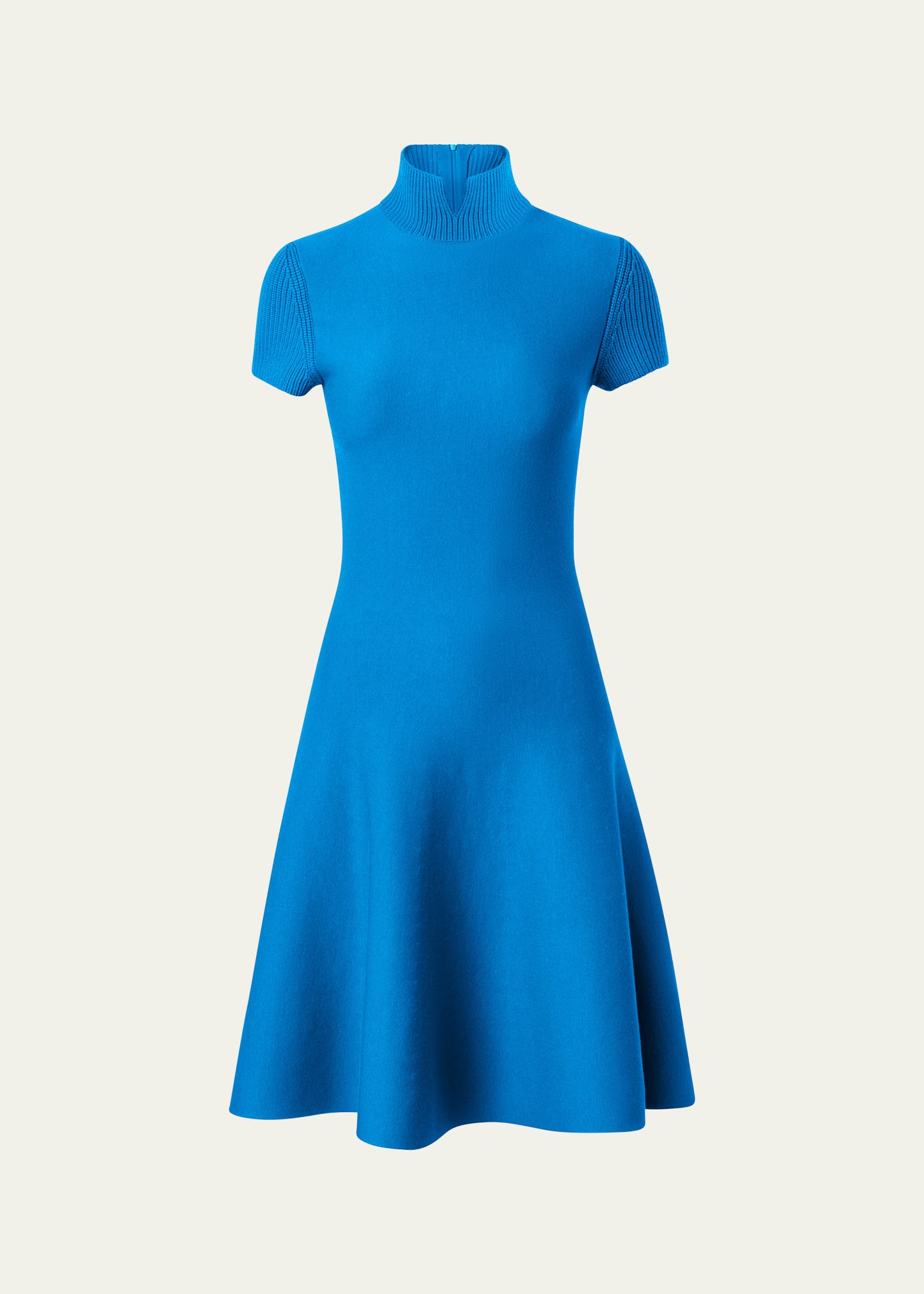 Short Mock-Neck Ribbed Wool Dress
