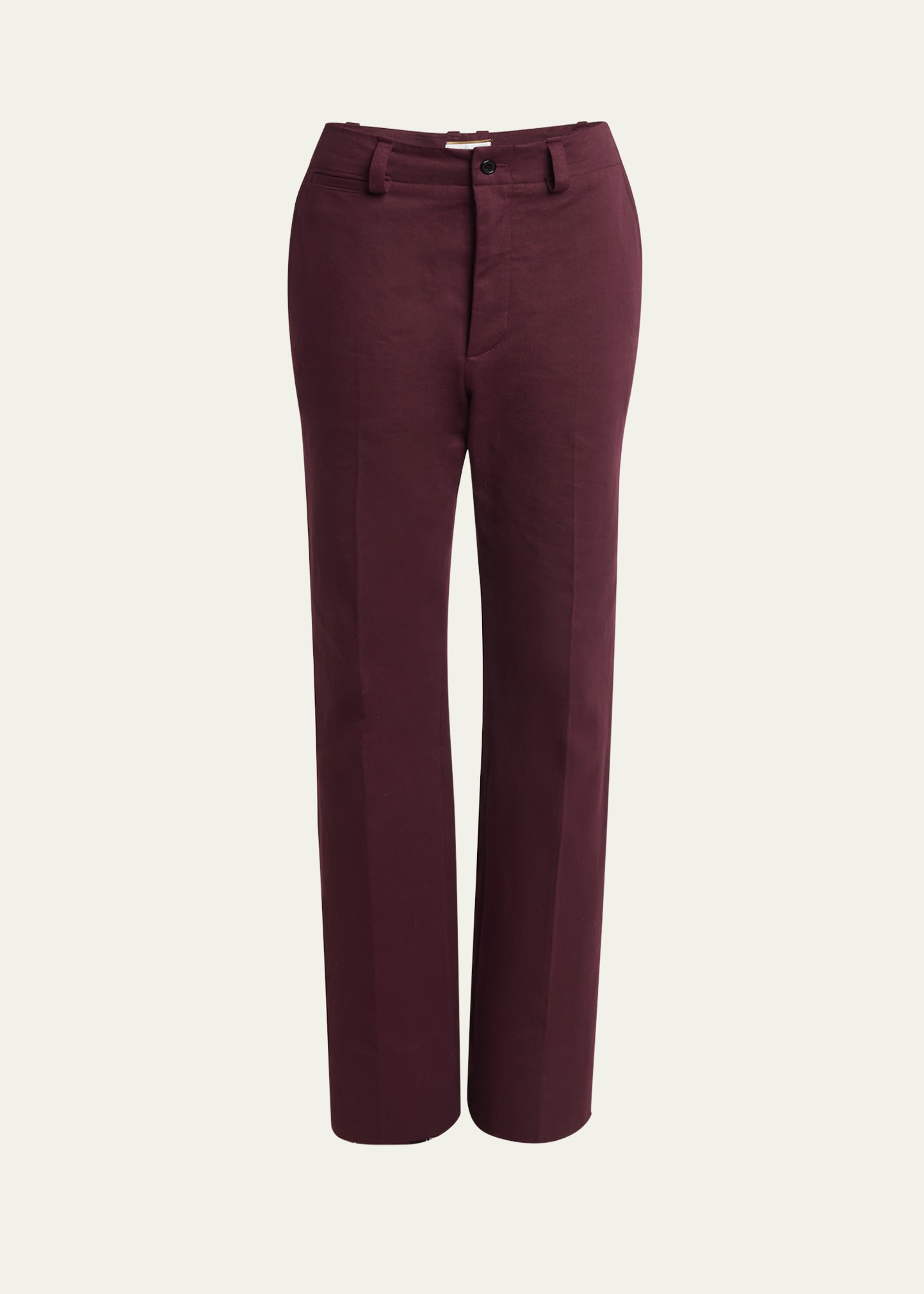 Saint Laurent Mid-rise Straight-leg Ankle Cotton Pants In Bordeaux