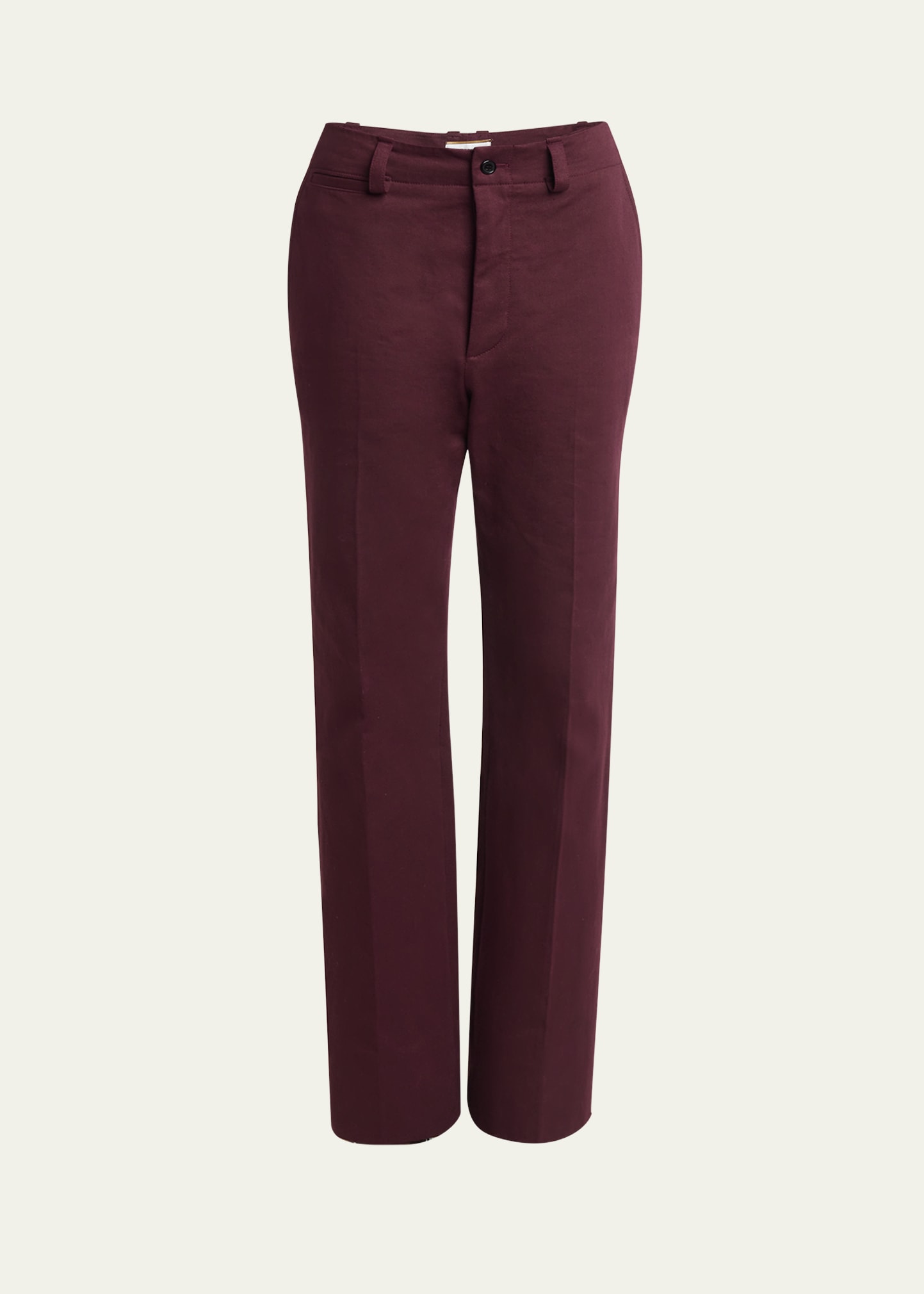 Shop Saint Laurent Mid-rise Straight-leg Ankle Cotton Pants In Bordeaux