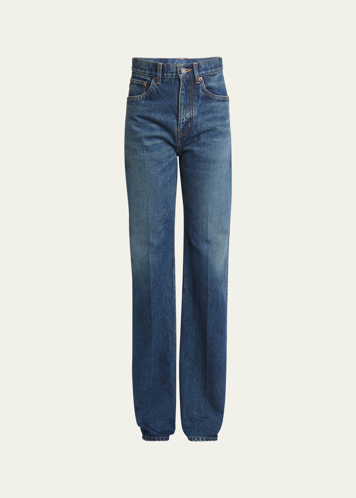 Shop Saint Laurent Neo Clyde High-rise Straight-leg Jeans In Blue