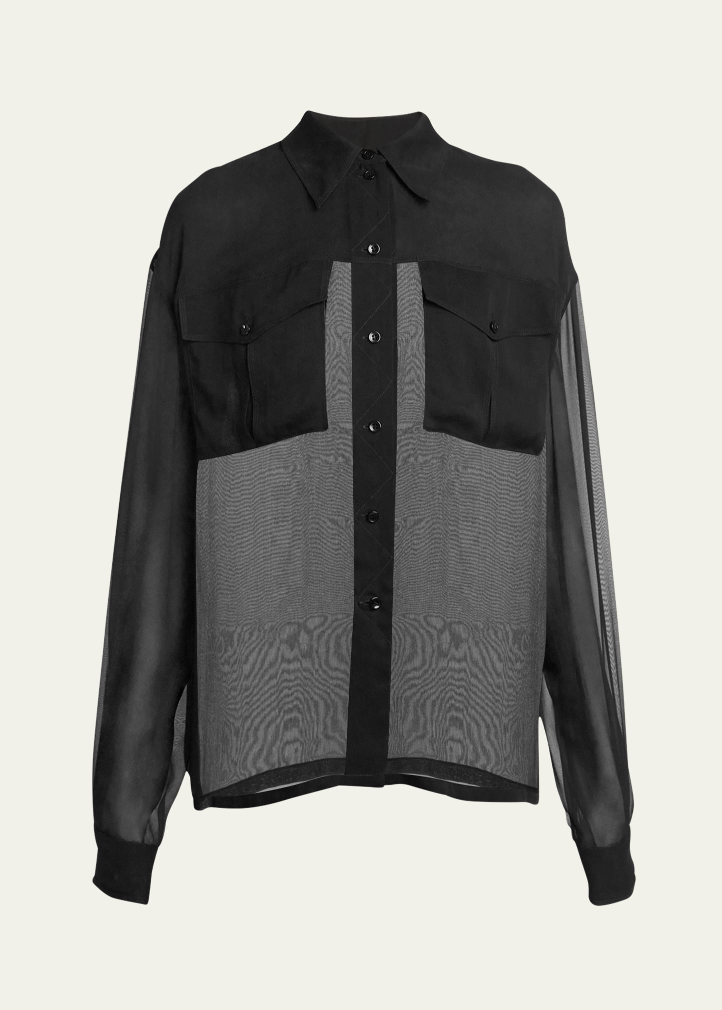 Shop Saint Laurent Silk Chiffon Collared Shirt In Nero