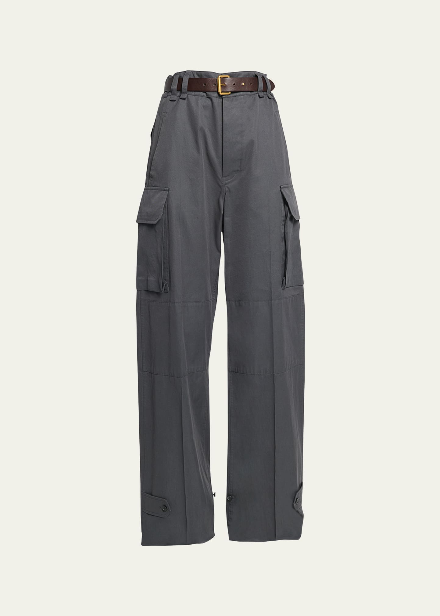 Wide-Leg Cargo Pants with Leather Belt