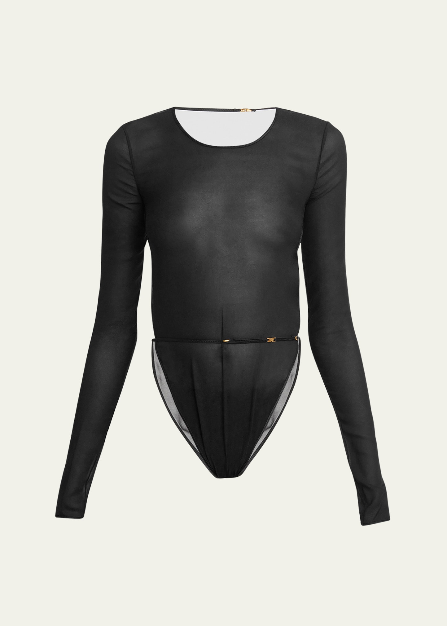 Saint Laurent Long-sleeve Backless Bodysuit In Nero