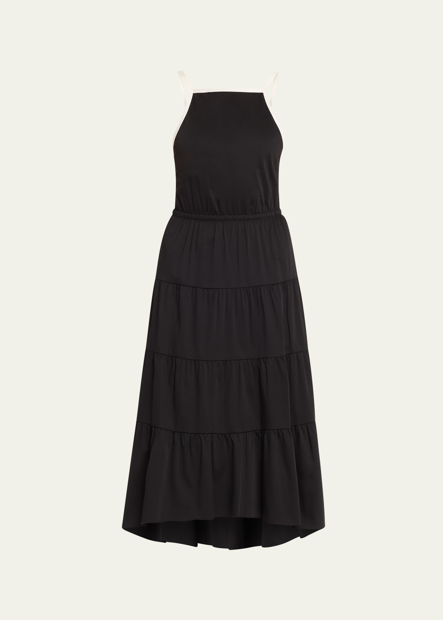 Shop Alice And Olivia Hartley Gathered Midi Dress In Black/off White