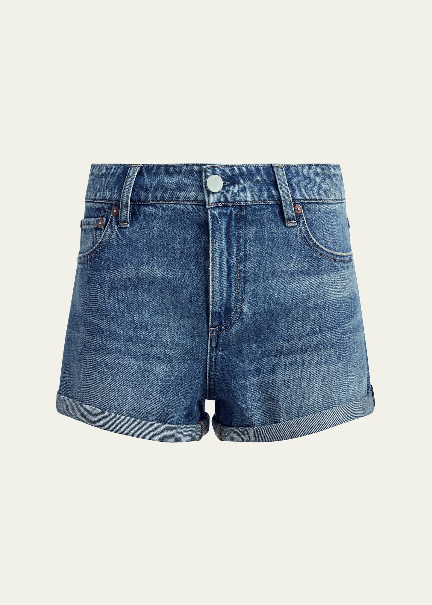 Alice And Olivia Maggie Mid-rise Vintage Shorts In Blue