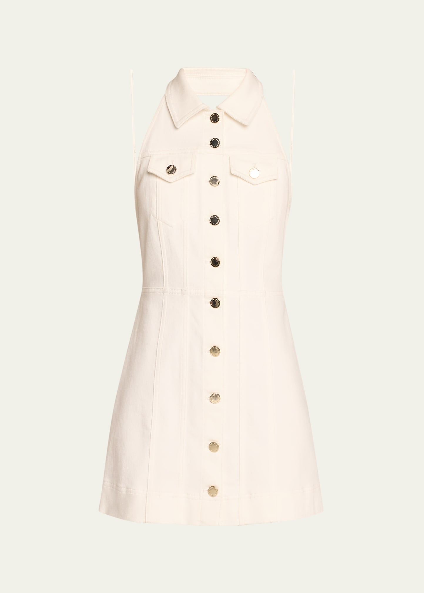 Shop Alice And Olivia Kendall Denim Halter Mini Dress In Off White