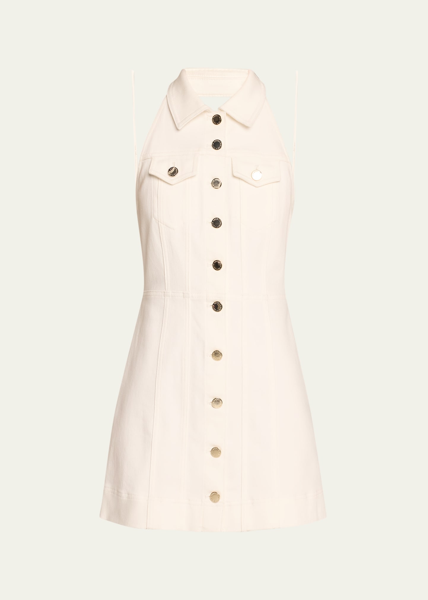 Alice And Olivia Kendall Denim Halterneck Mini Dress In Off White