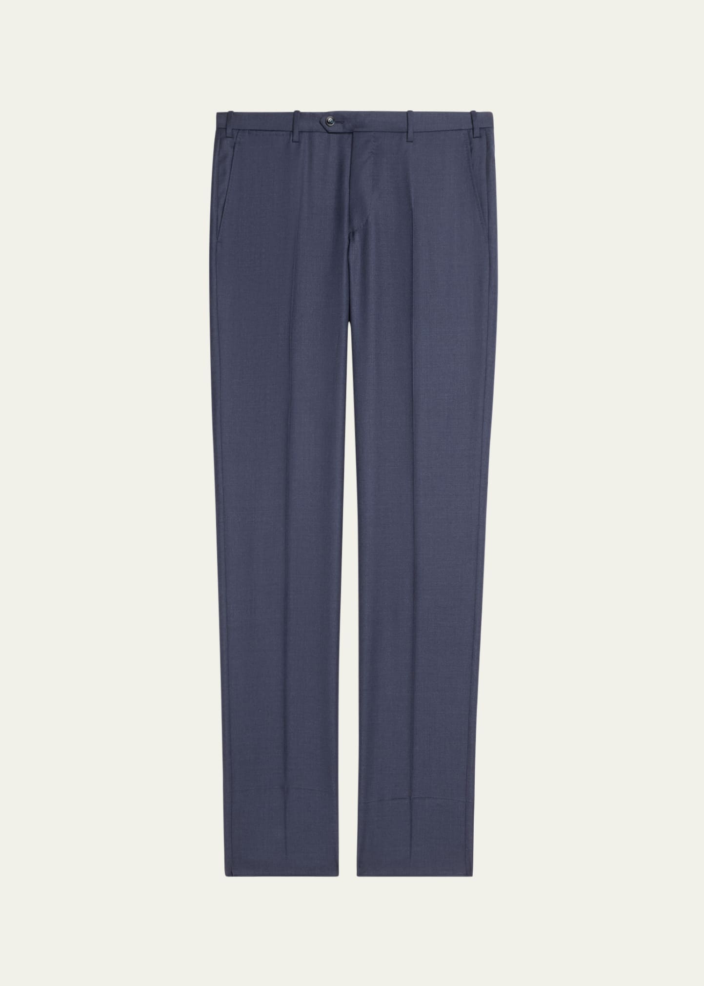 Giorgio Armani Men's Flat-front Wool Trousers In Dark Blue