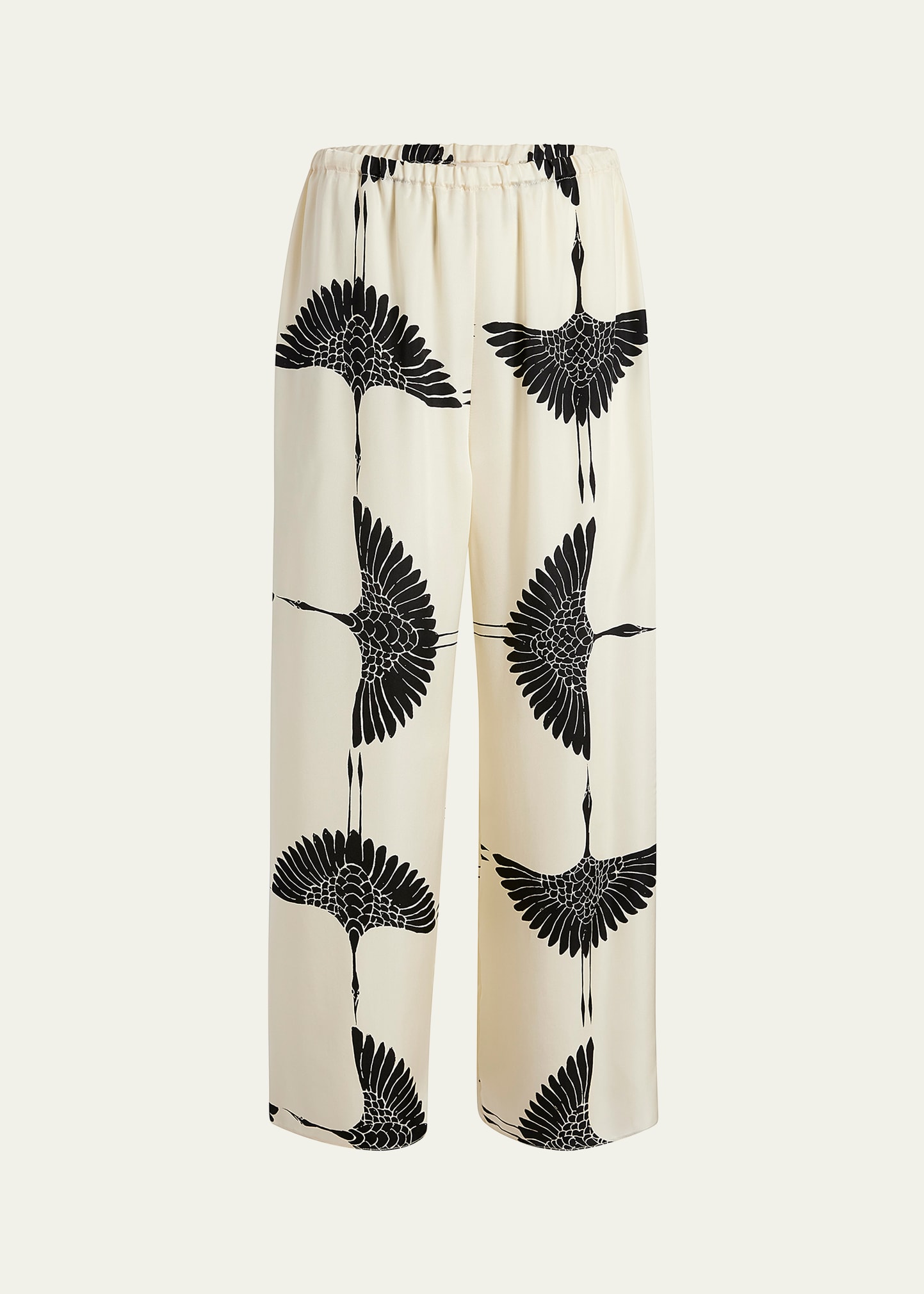 Shop Khaite Mindy Bird-print Wide Leg Pants In Cream/black