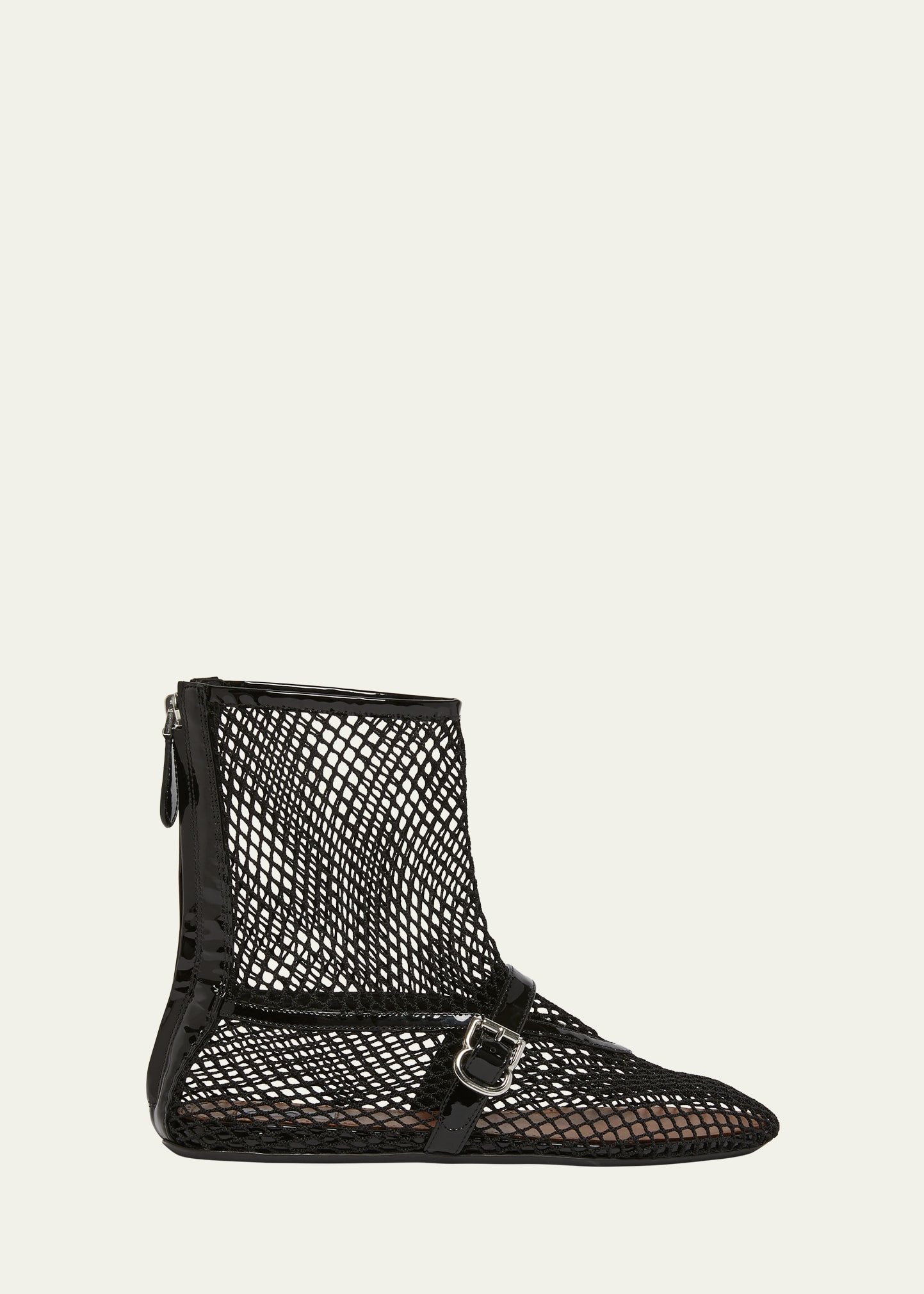 Shop Alaïa Fishnet Patent Ballerina Booties In 999 Noir