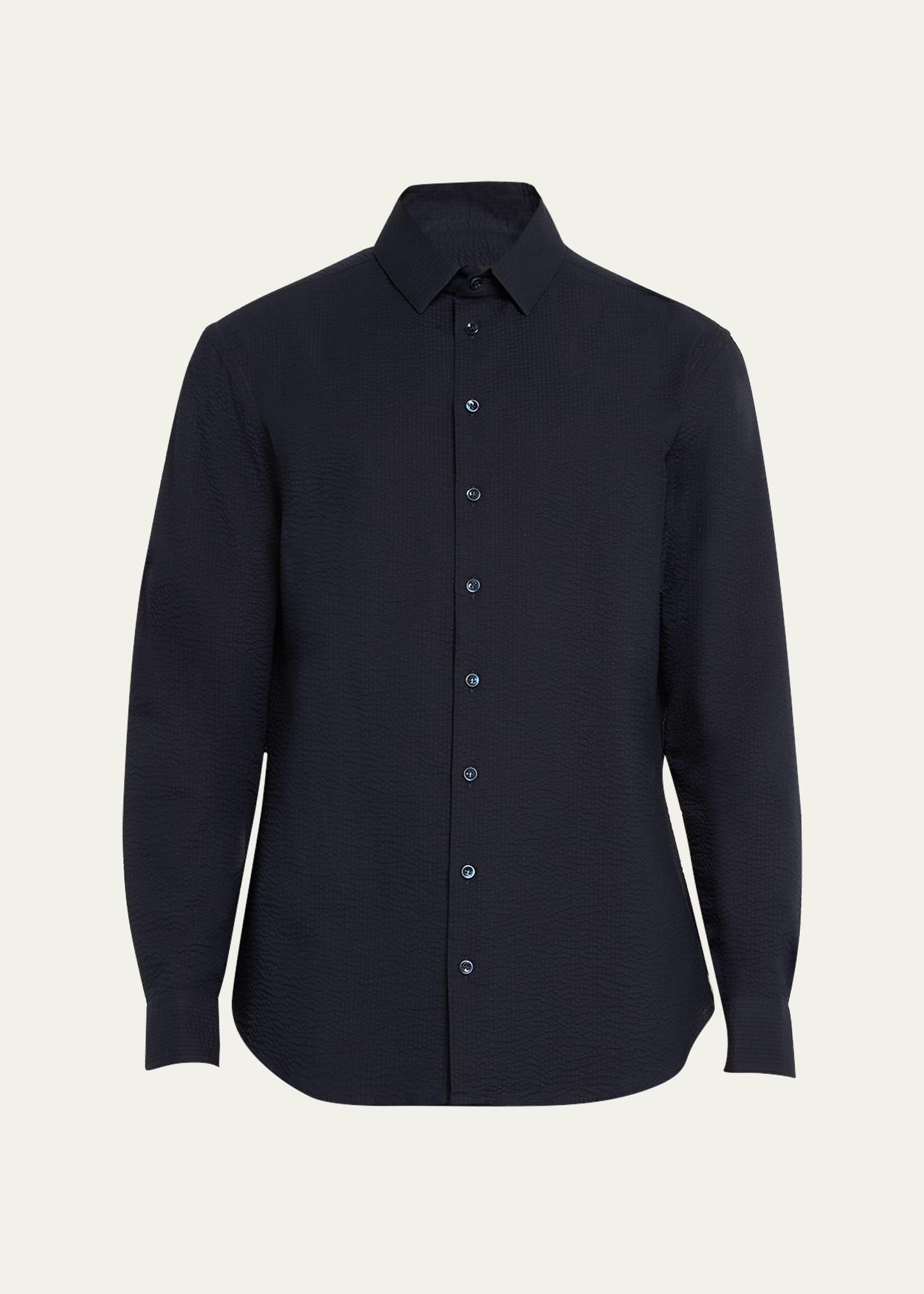 Shop Giorgio Armani Men's Seersucker Sport Shirt In Solid Dark Blue
