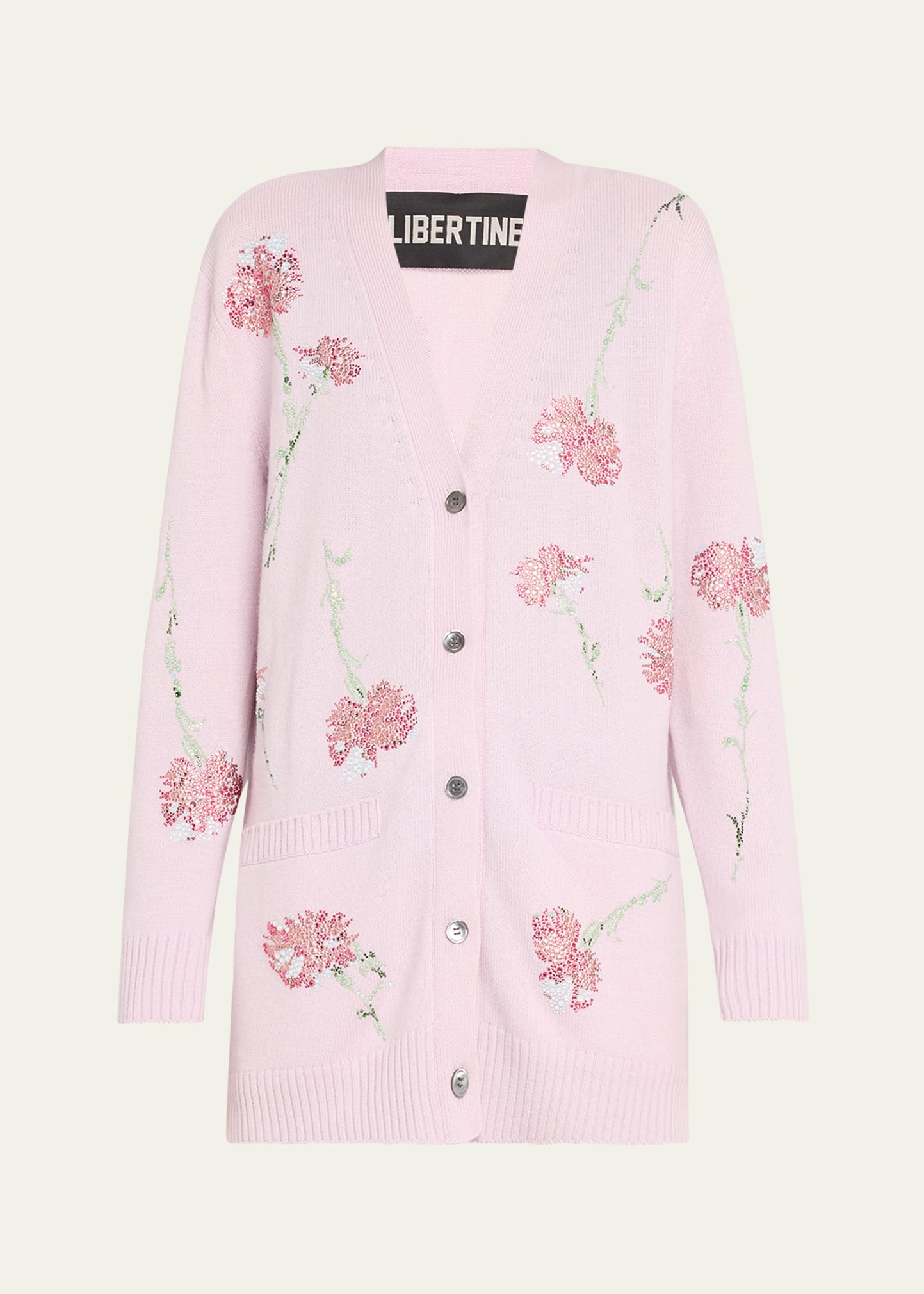 Libertine Cecil Lilac Cashmere Cardigan With Pink Carnation Crystal Embellishments In Lil