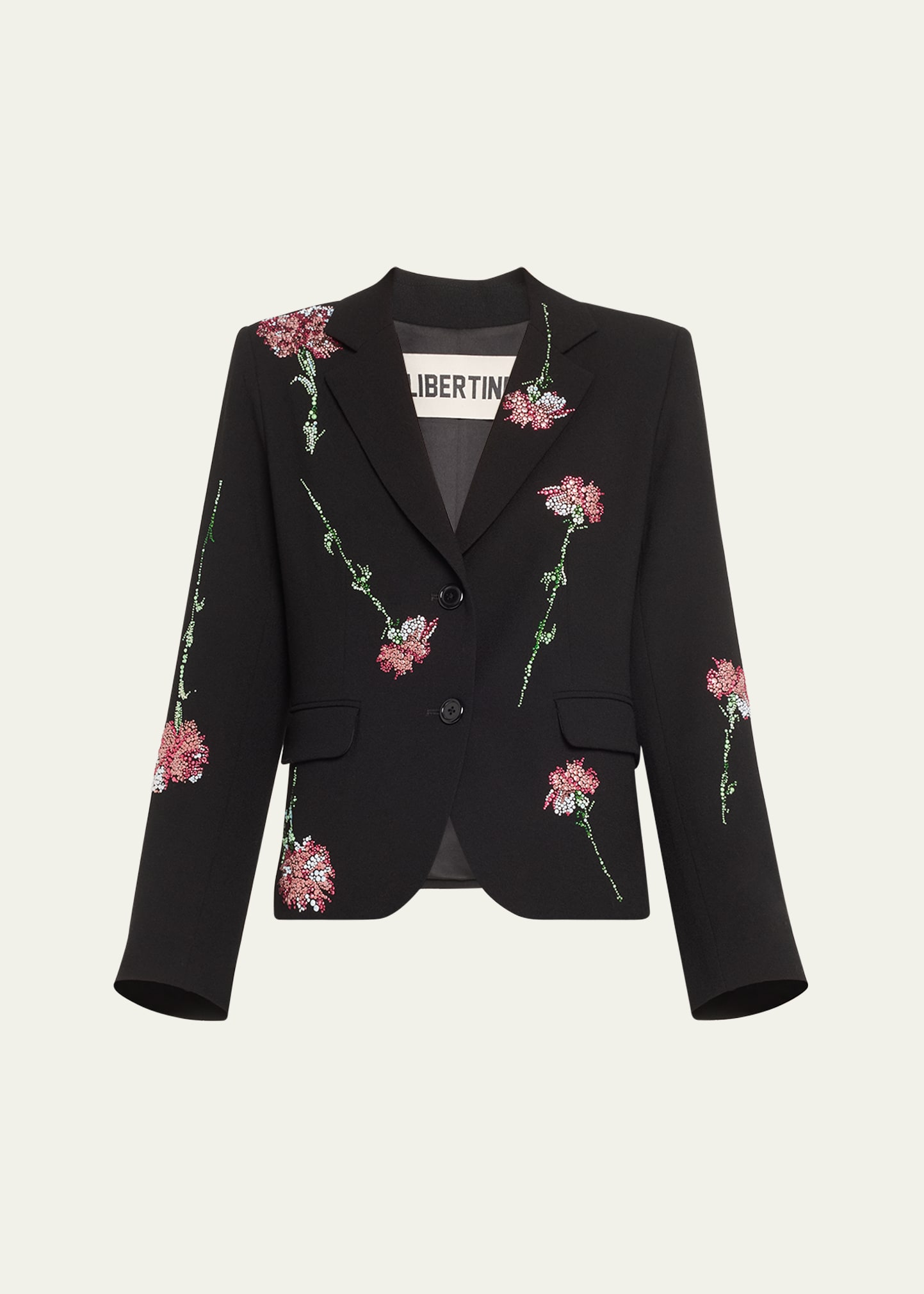 Libertine Cecil Short Blazer Jacket With Pink Carnation Crystal Embellishments In Black