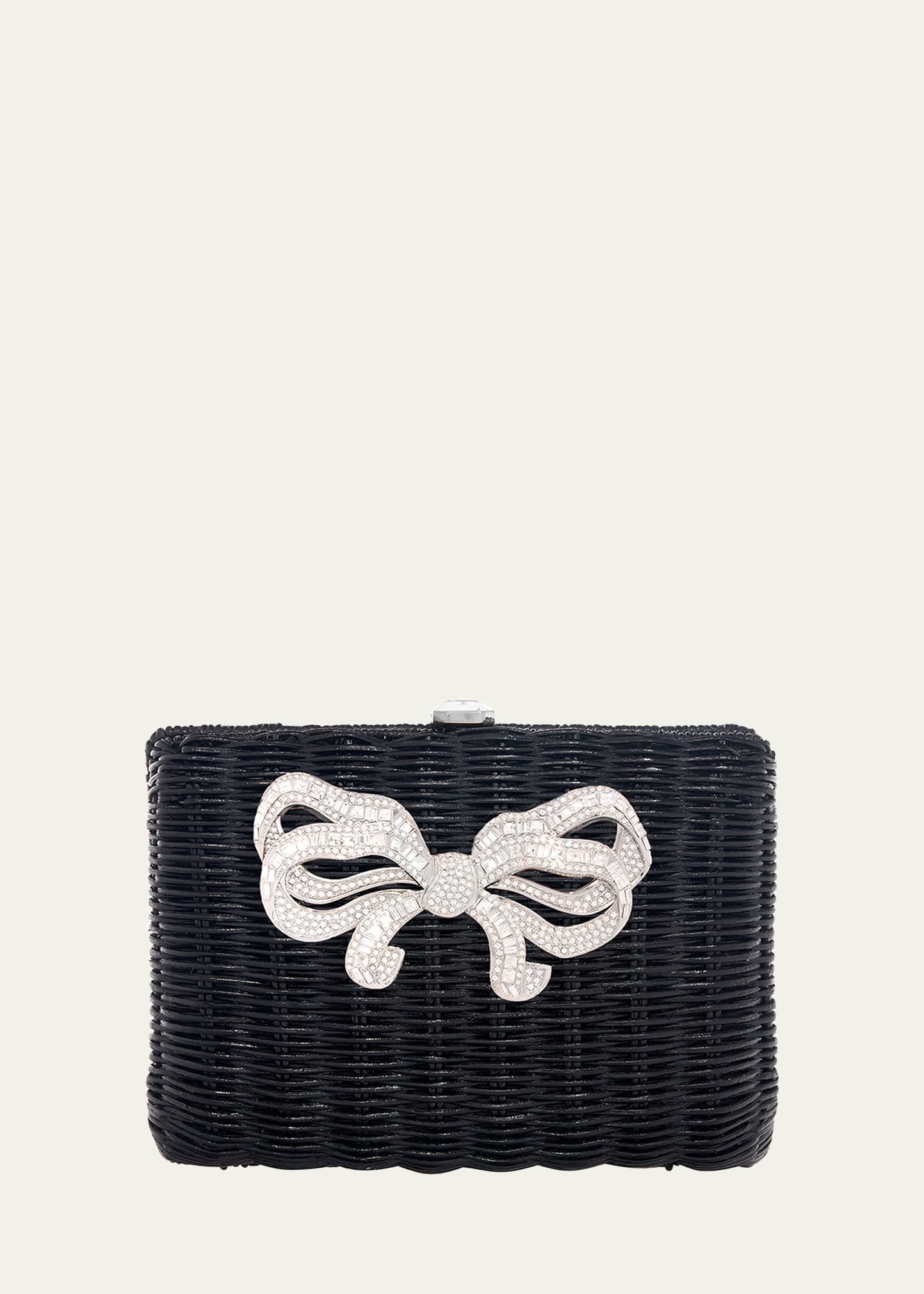 Judith Leiber Hailey Bow Basket Clutch Bag In Silver Black