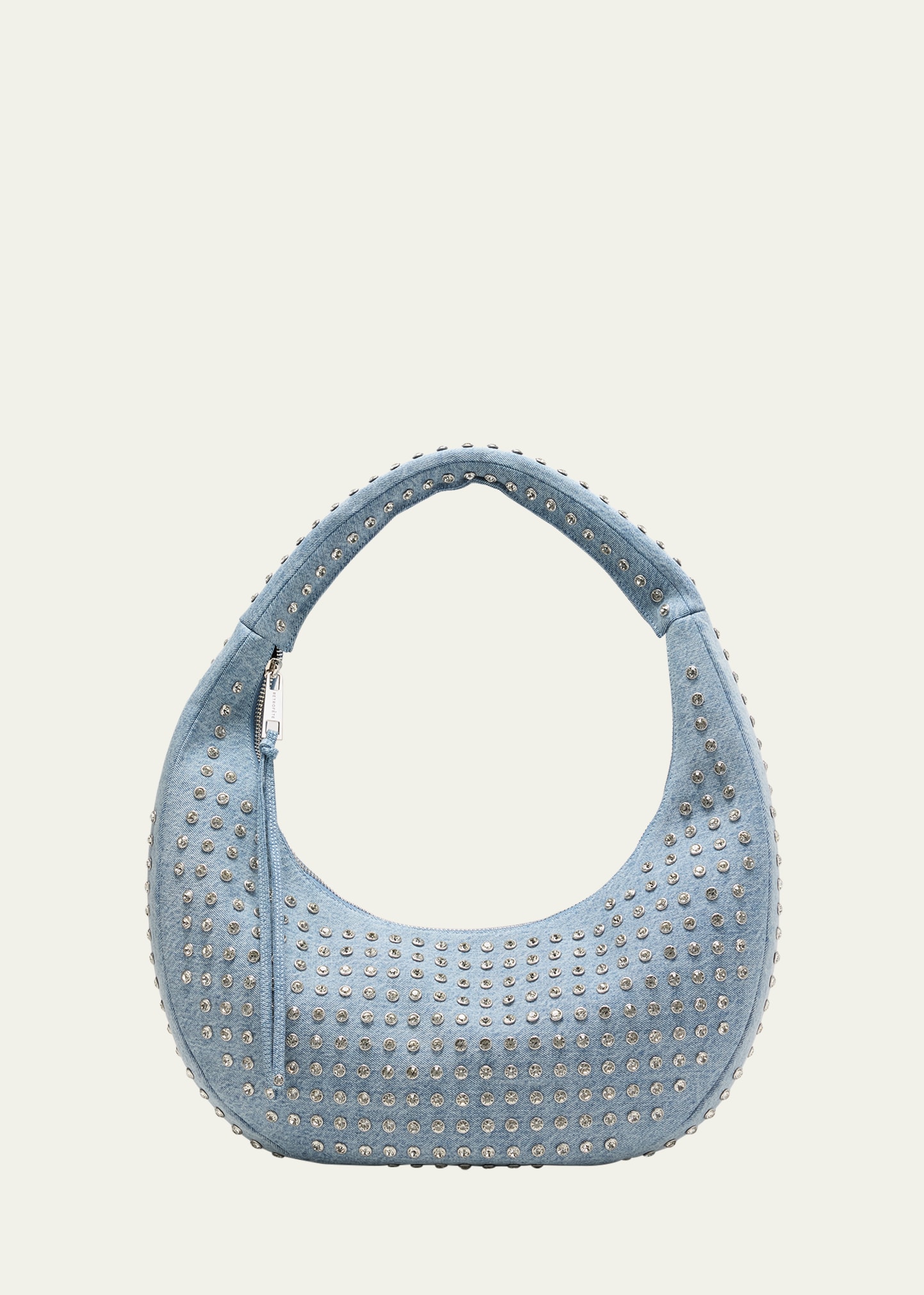 Shop Retroféte Elodie Large Embellished Denim Shoulder Bag In Chambray Silver