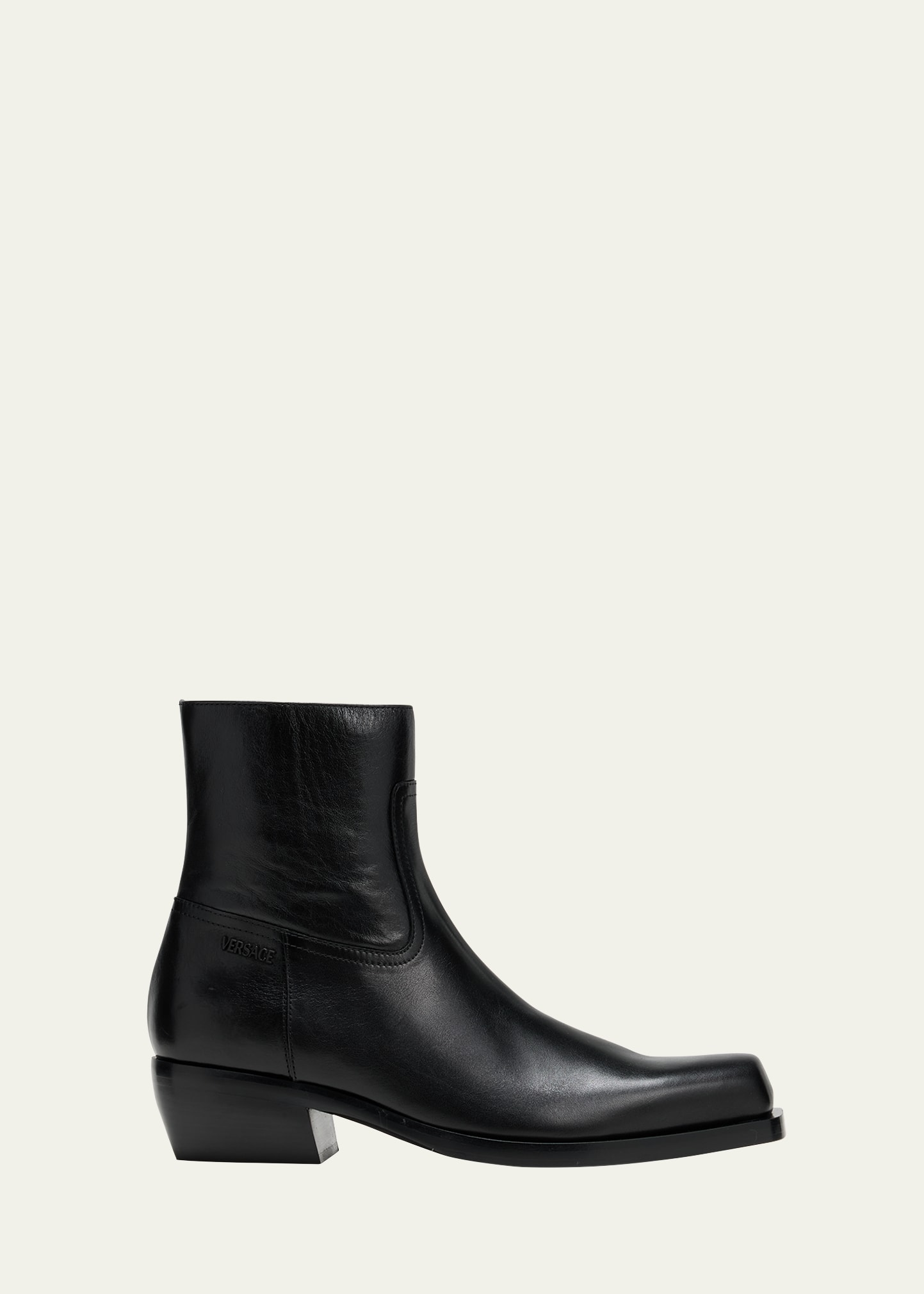 Shop Versace Men's Square-toe Leather Ankle Boots In Black Ruthenium