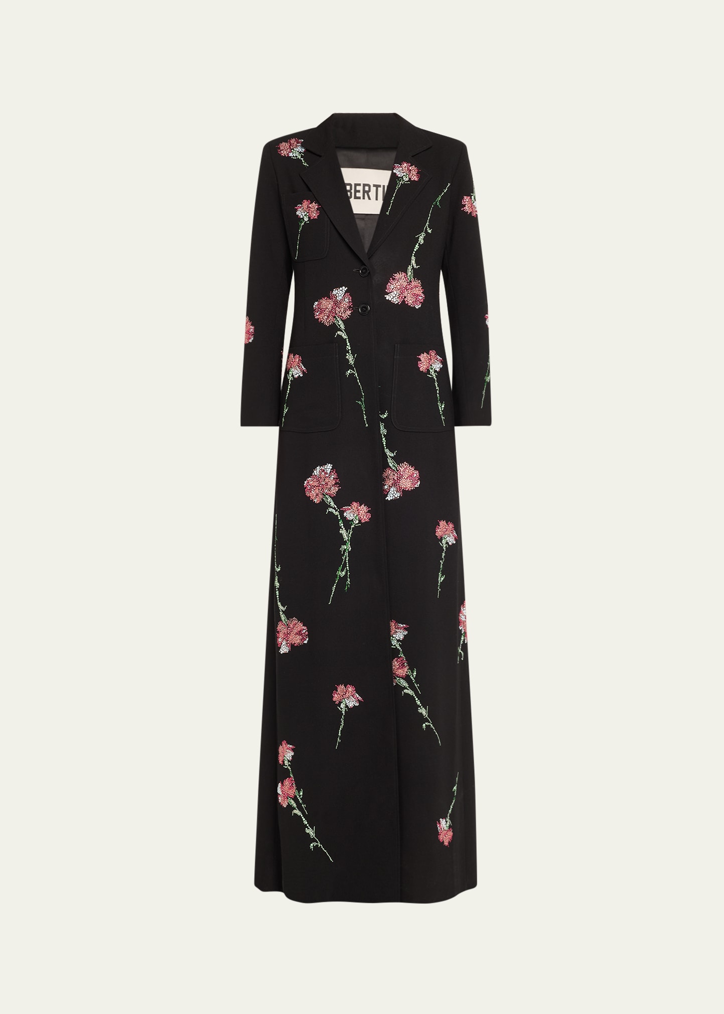 Shop Libertine Cecil Beaton Pink Carnation Embellished Maxi Coat In Black
