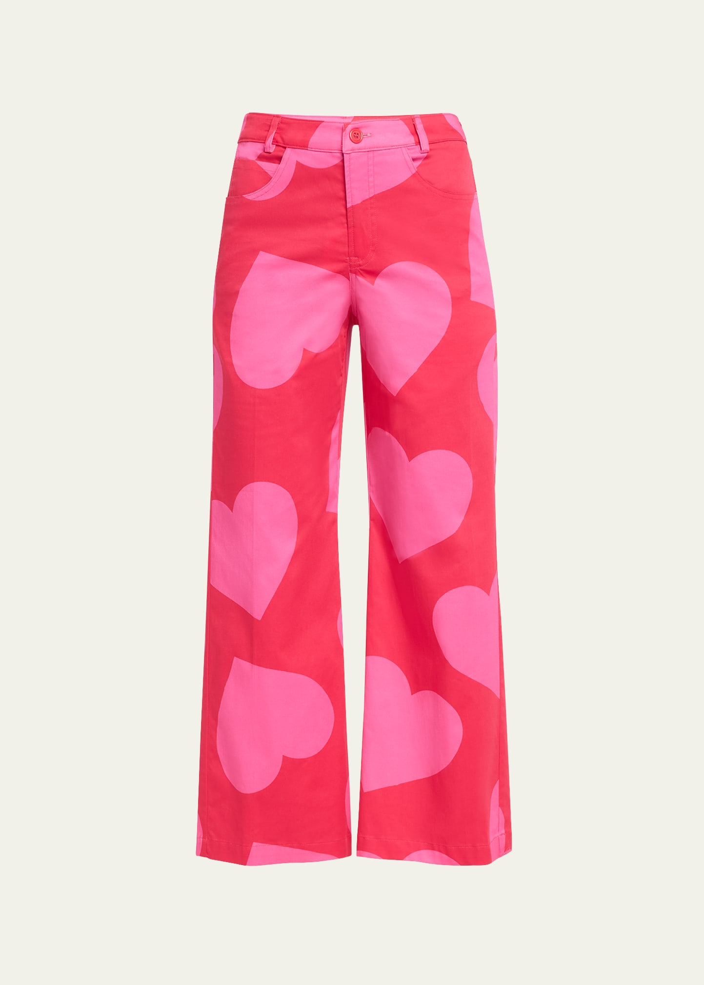 Pinky Red Heart Cropped Wide Leg Pants