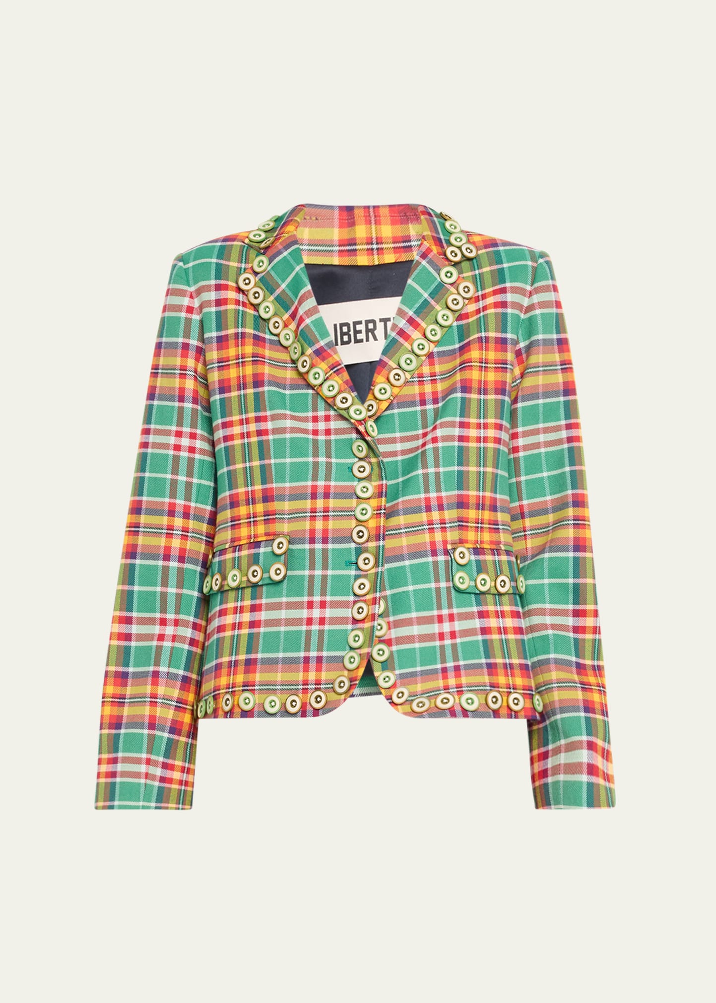 Libertine Plaid Button Trim Short Jacket In Grnmu