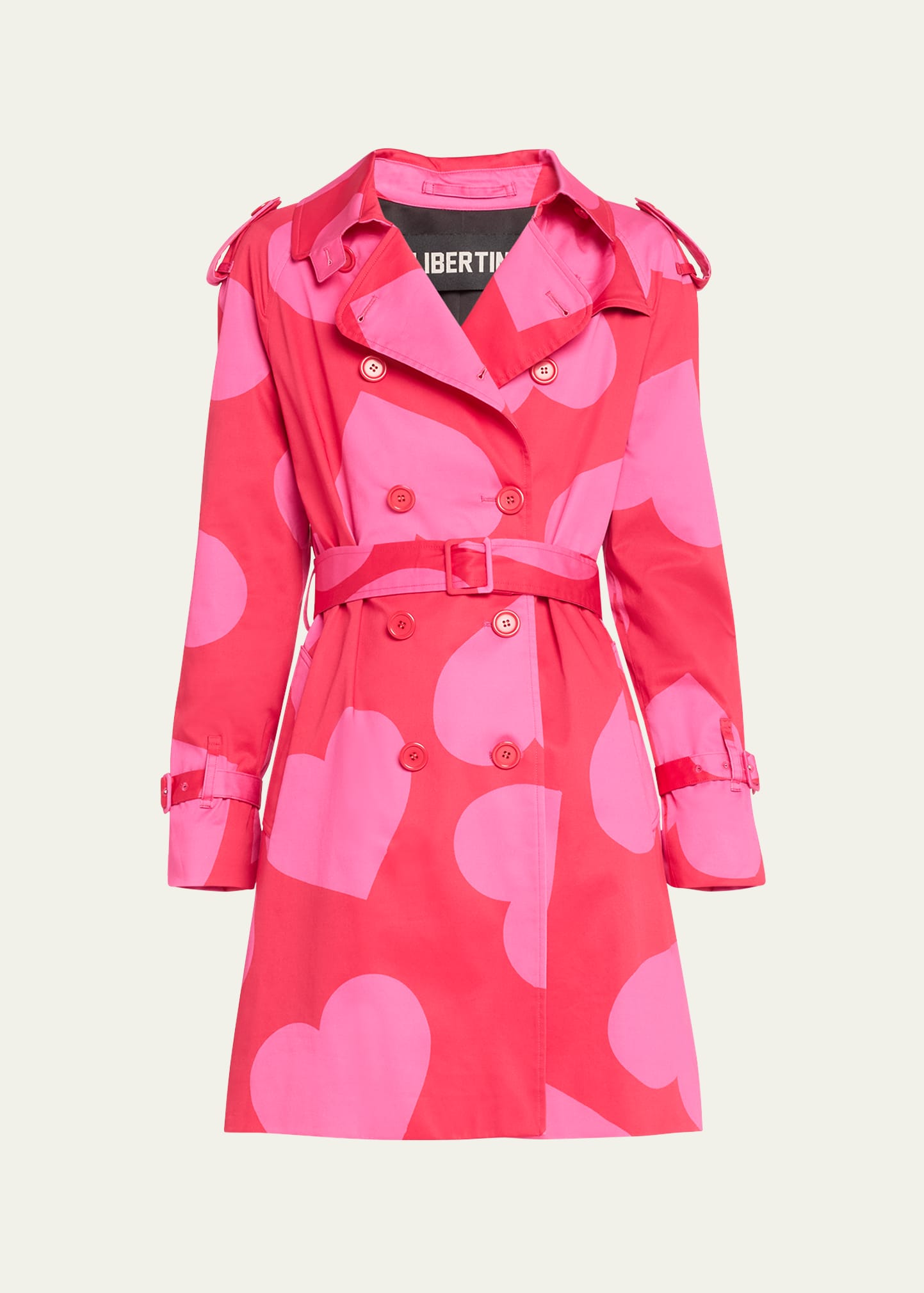 Libertine Pinky Red Heart Double-breasted Belted Trench Coat