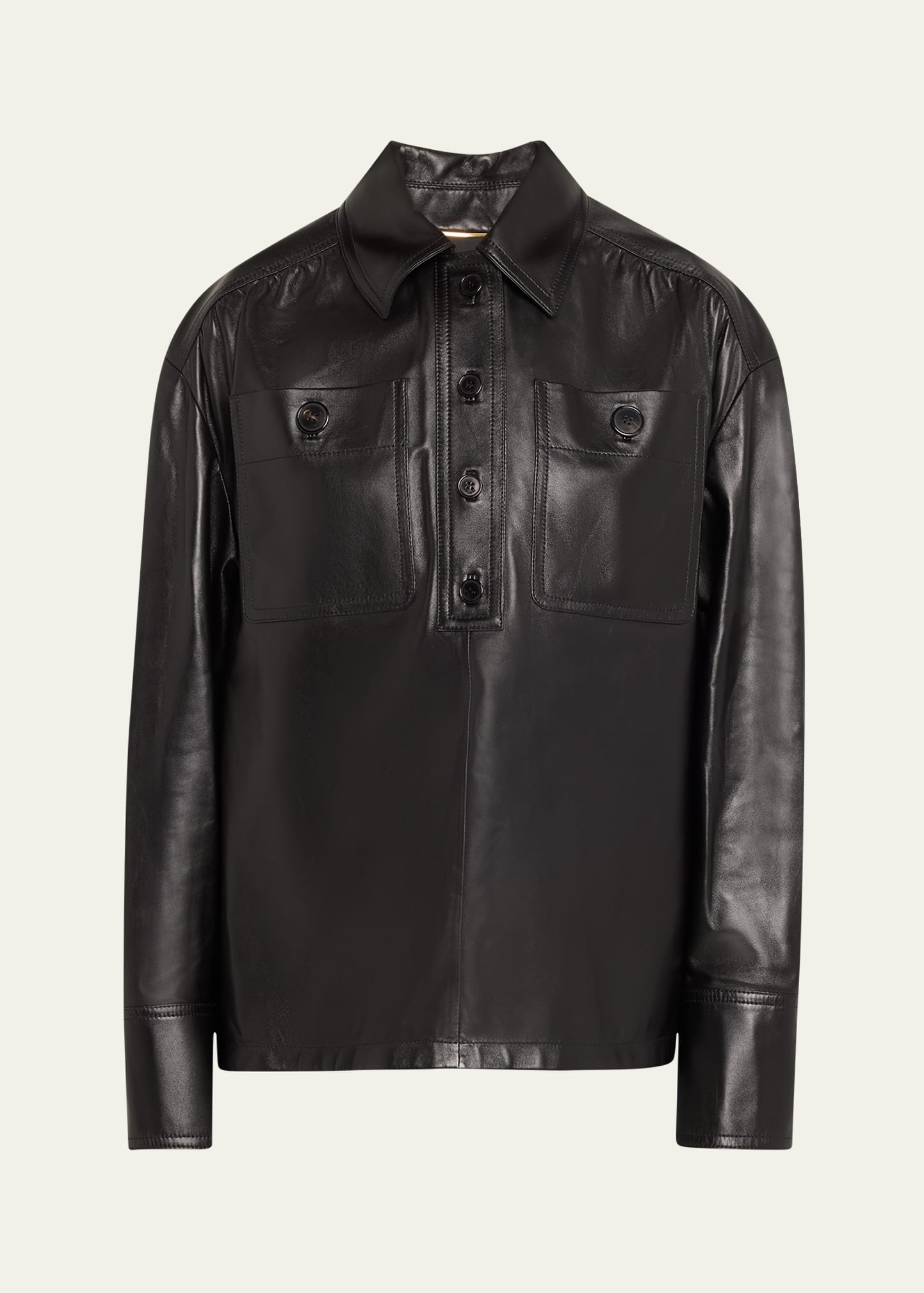 Saint Laurent Leather Henley Pullover In Nero