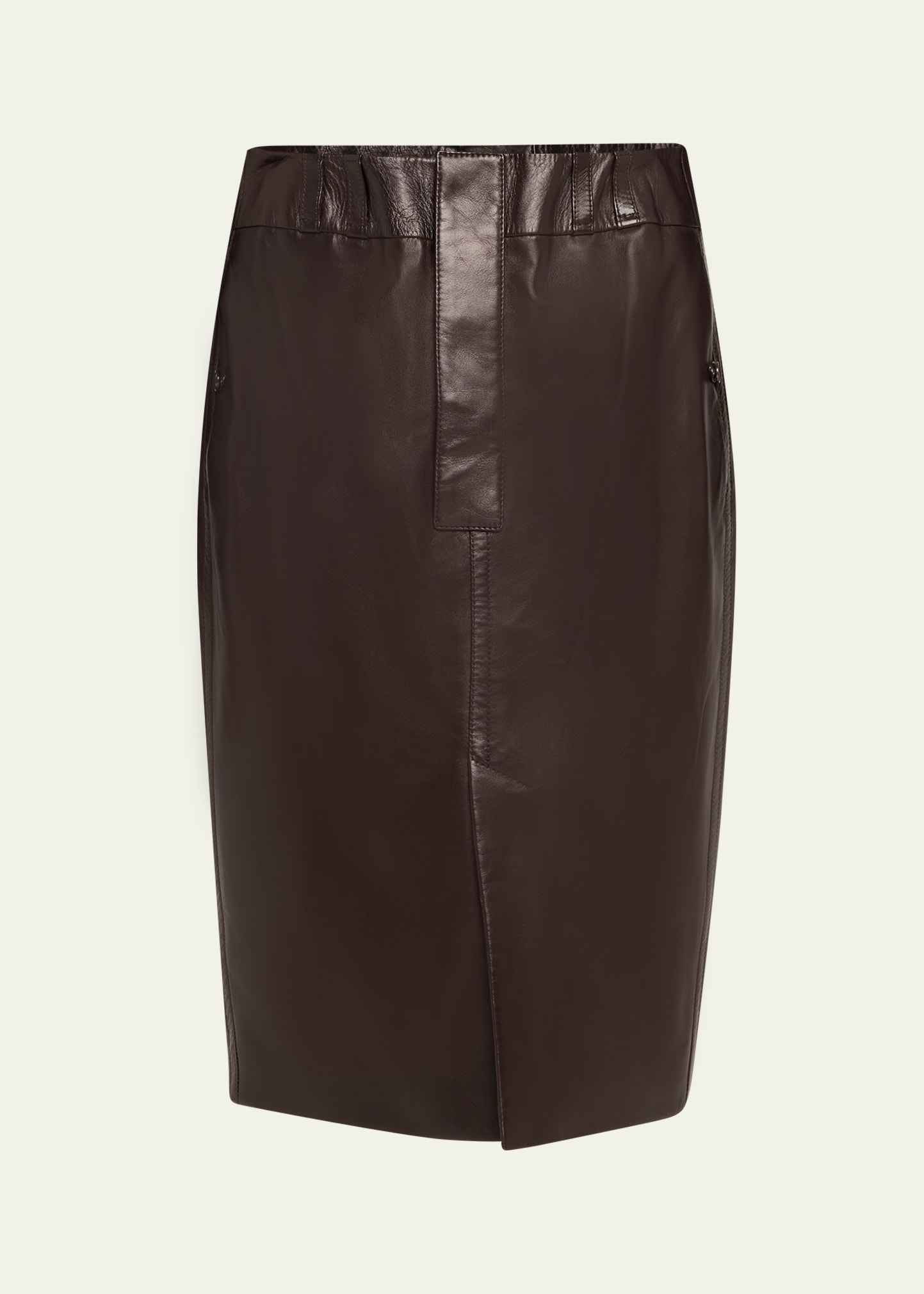 Shop Saint Laurent Leather Pencil Skirt In Taupe Marr