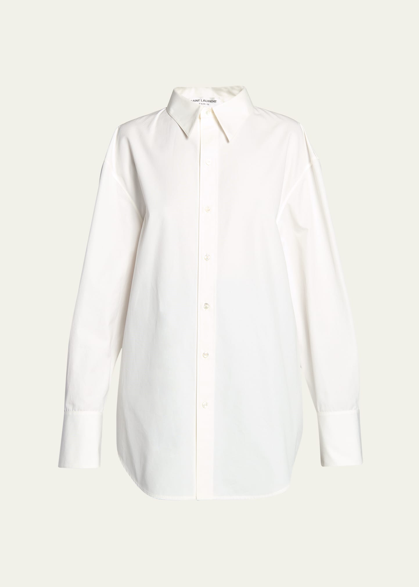 Saint Laurent Pointed Collar Long-sleeve Button-down Silk Blouse In Multi Choc