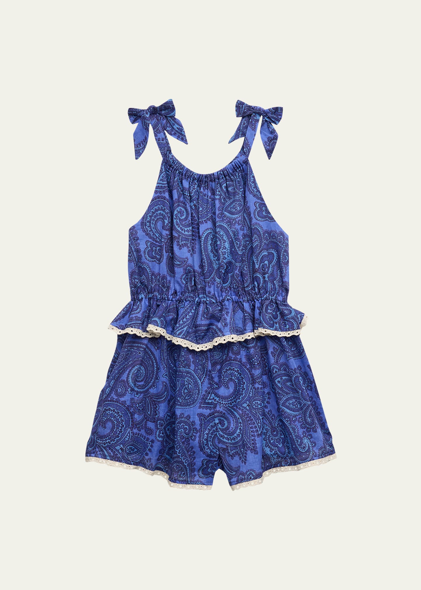 Shop Zimmermann Girl's Ottie Paisley-print Romper In Blue Paisley