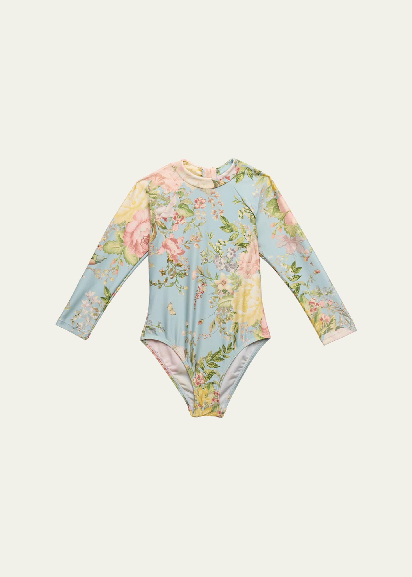 Shop Zimmermann Girl's Waverly Floral-print Swimsuit In Light Blue Floral