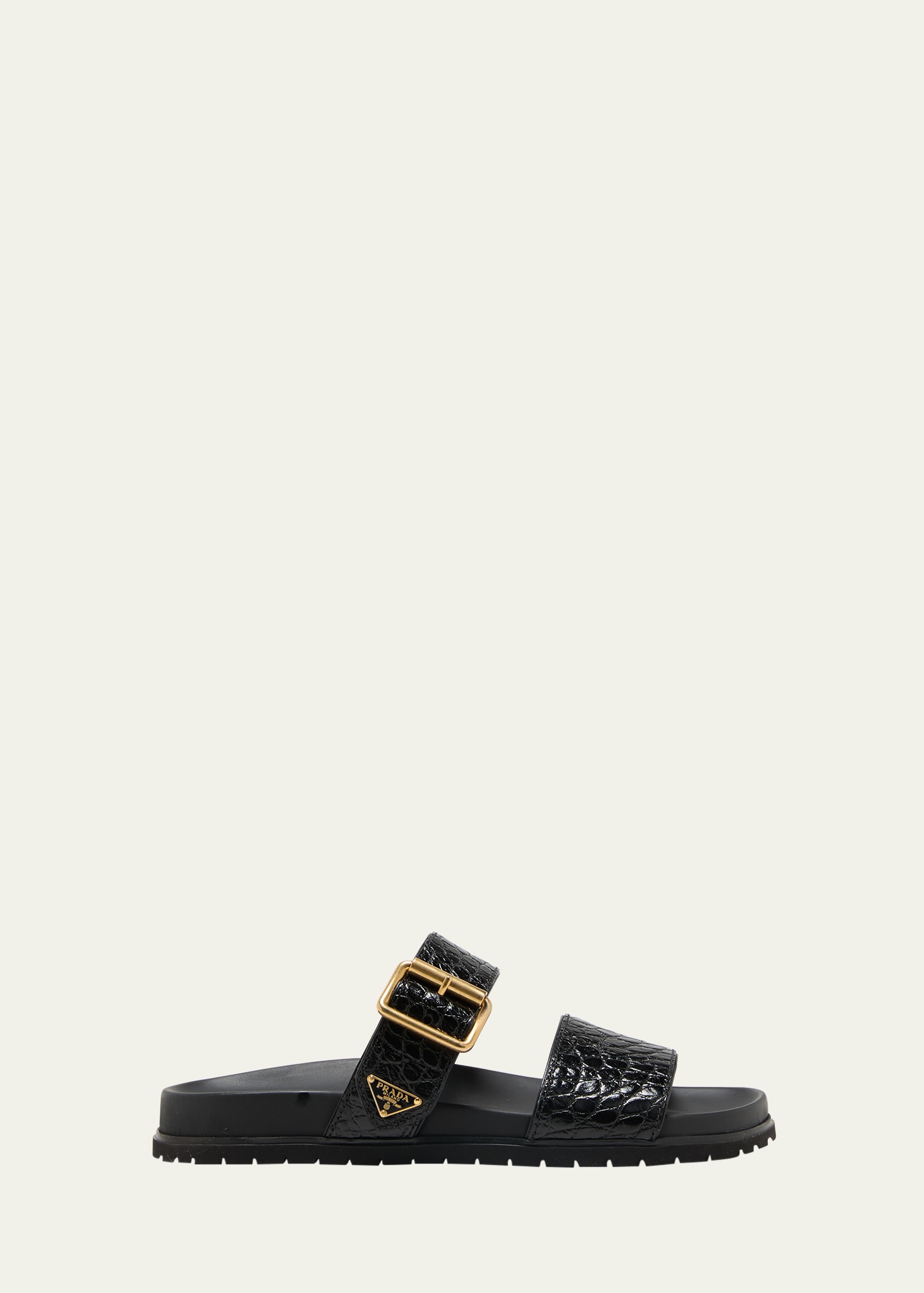 Shop Prada Croco Buckle Dual-band Comfort Sandals In Nero