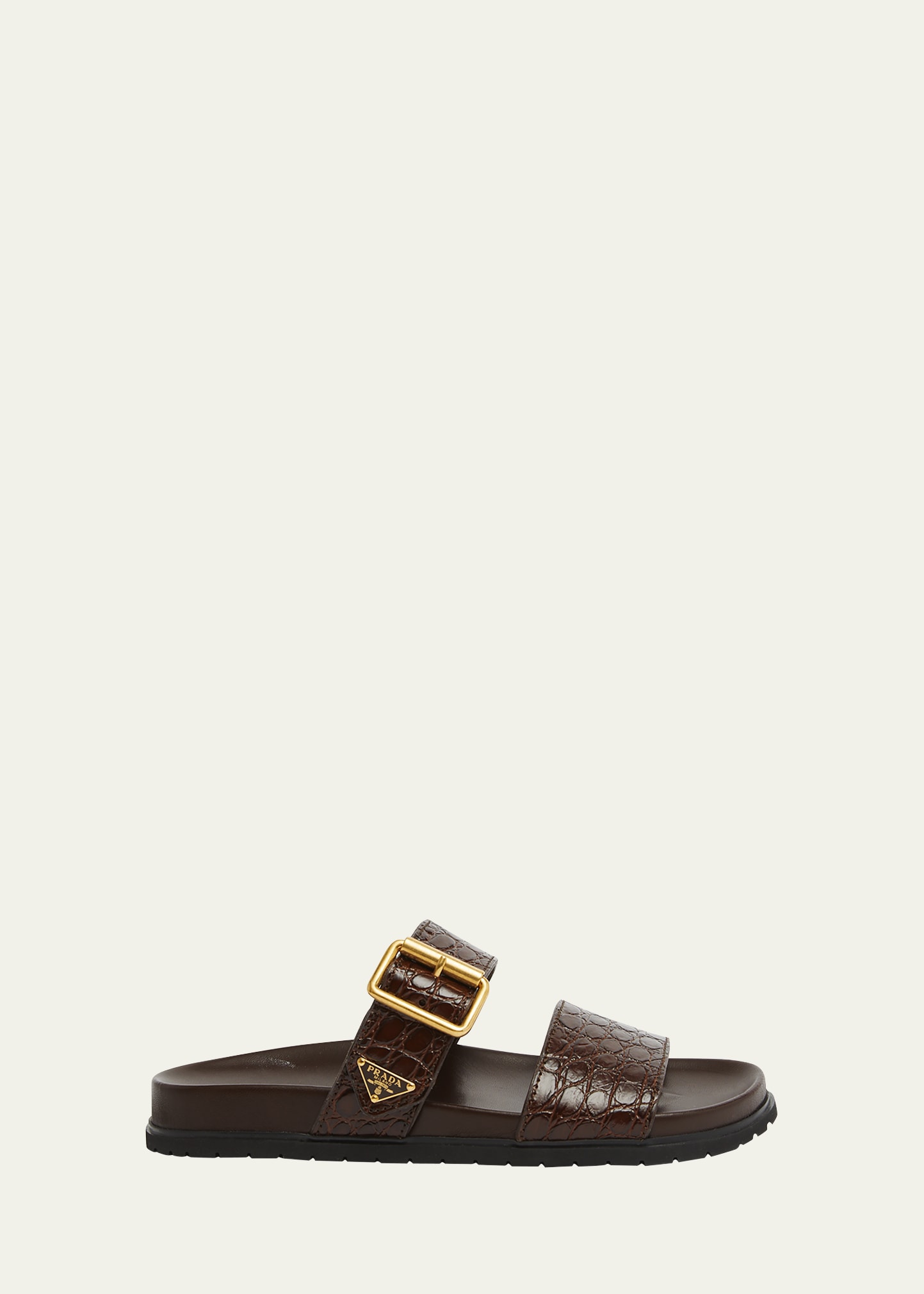 Shop Prada Croco Buckle Dual-band Comfort Sandals In Cacao