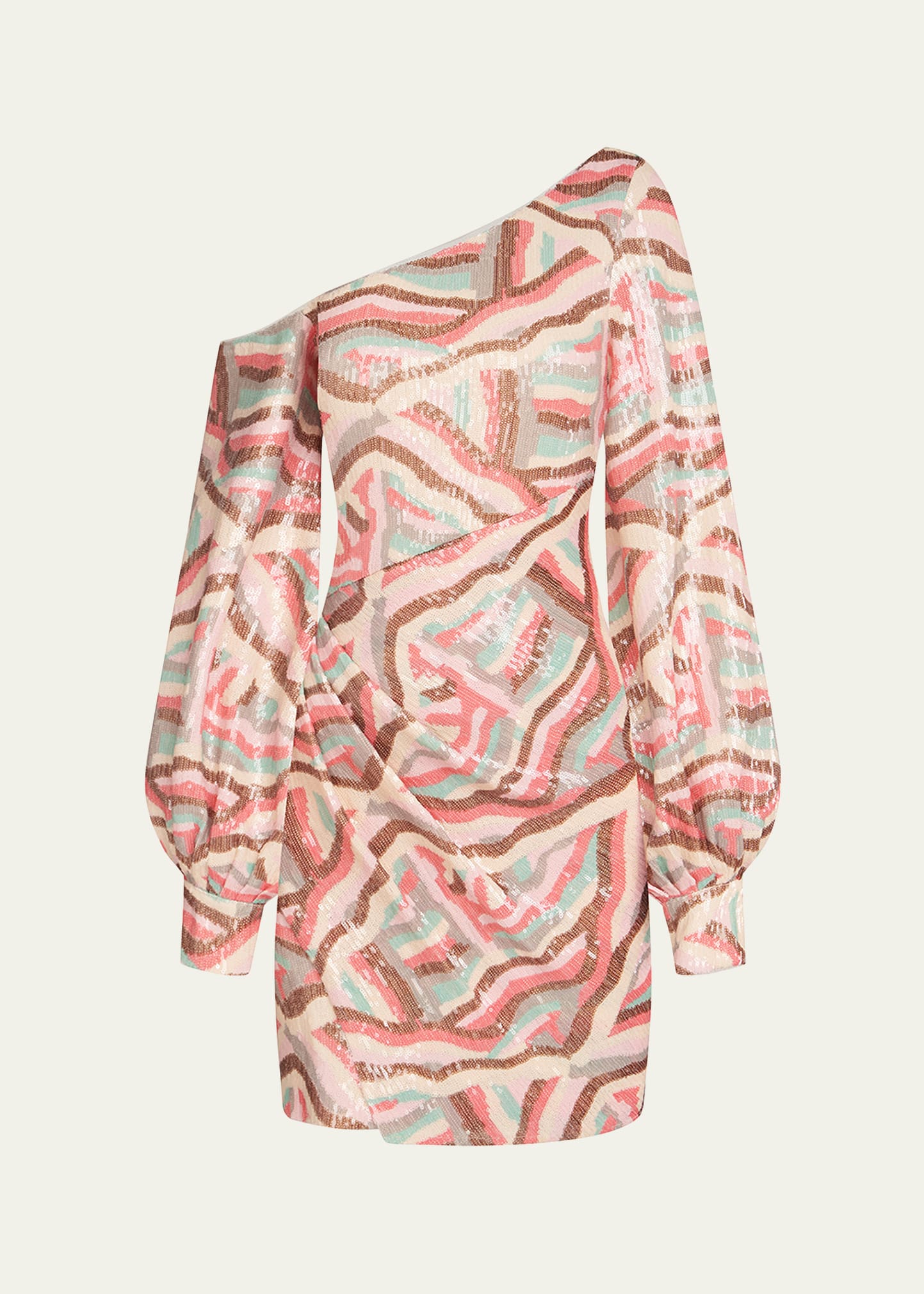 Shop Halston Kimora One-shoulder Sequin Mini Dress In Geode