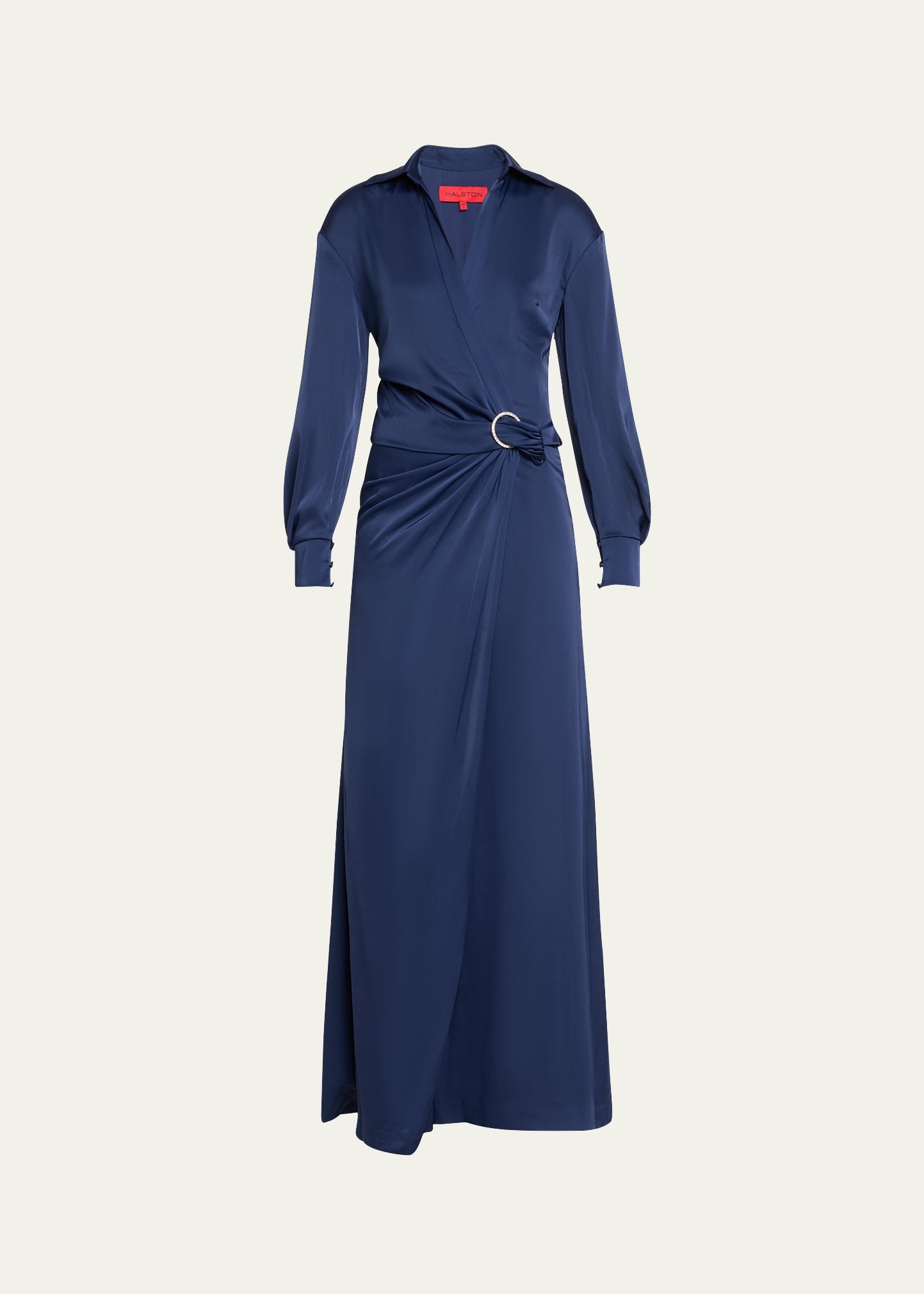 Shop Halston Ivon Faux-wrap Charmeuse Gown In Navy
