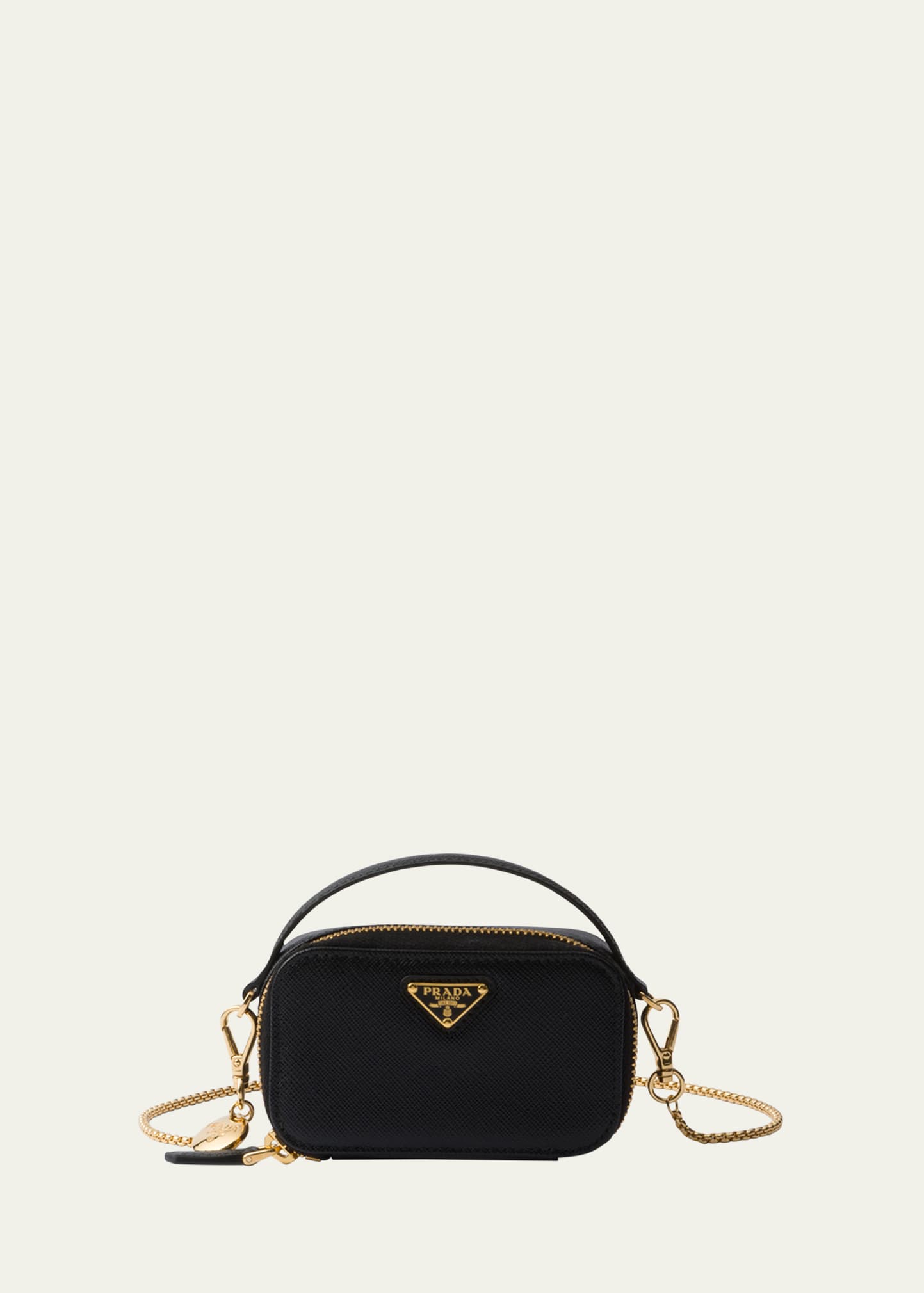 Shop Prada Mini Zip Saffiano Leather Crossbody Bag In F0002 Nero