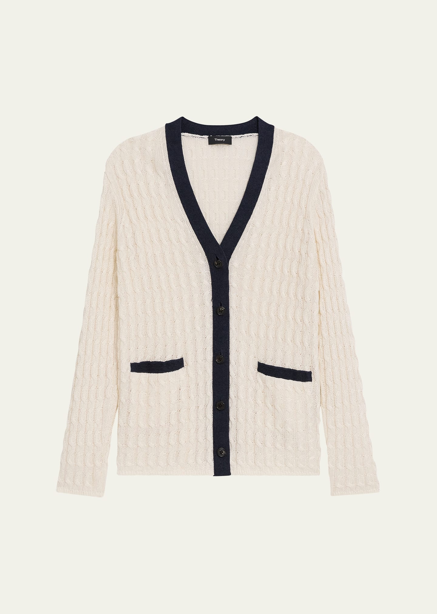 Shop Theory Cable-knit Contrast-trim Cardigan In Bnnctrnvy