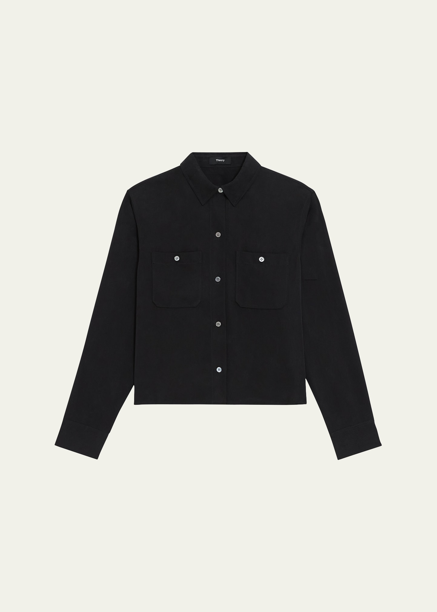 Shop Theory Long-sleeve Boxy Pocketed Shirt In Blk