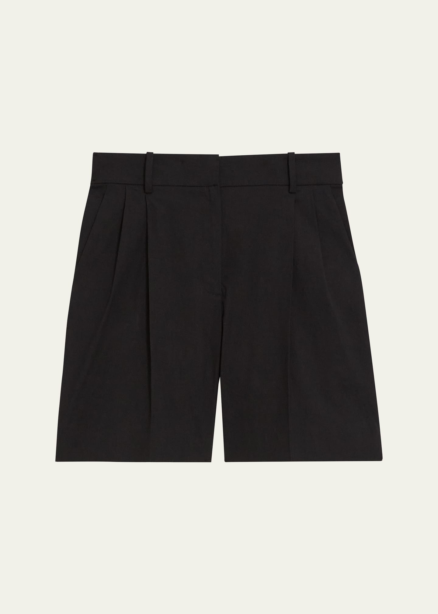 Shop Theory Pleated Linen-blend Wide-leg Shorts In Blk