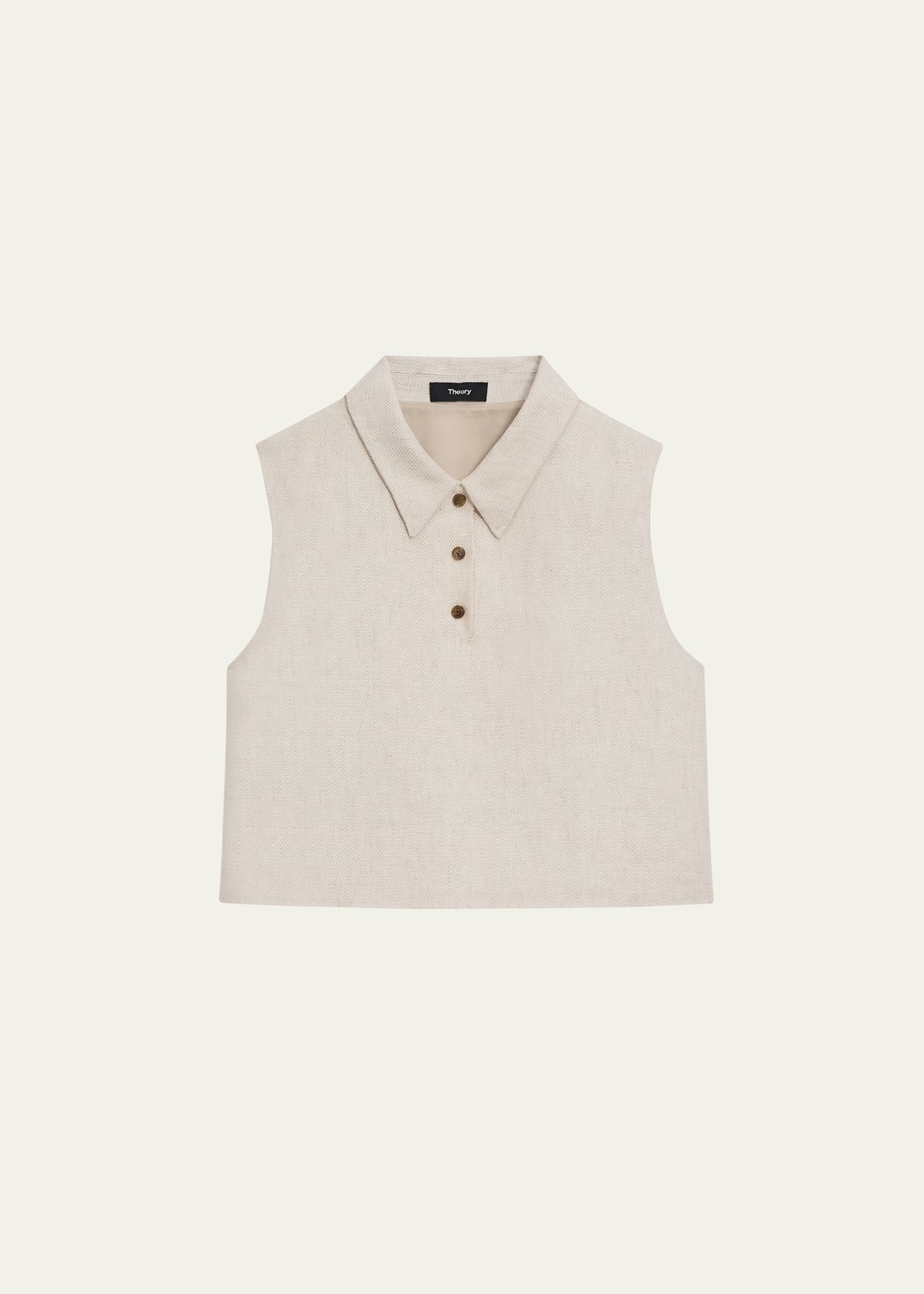 Shop Theory Sleeveless Linen Cropped Polo Top In Straw