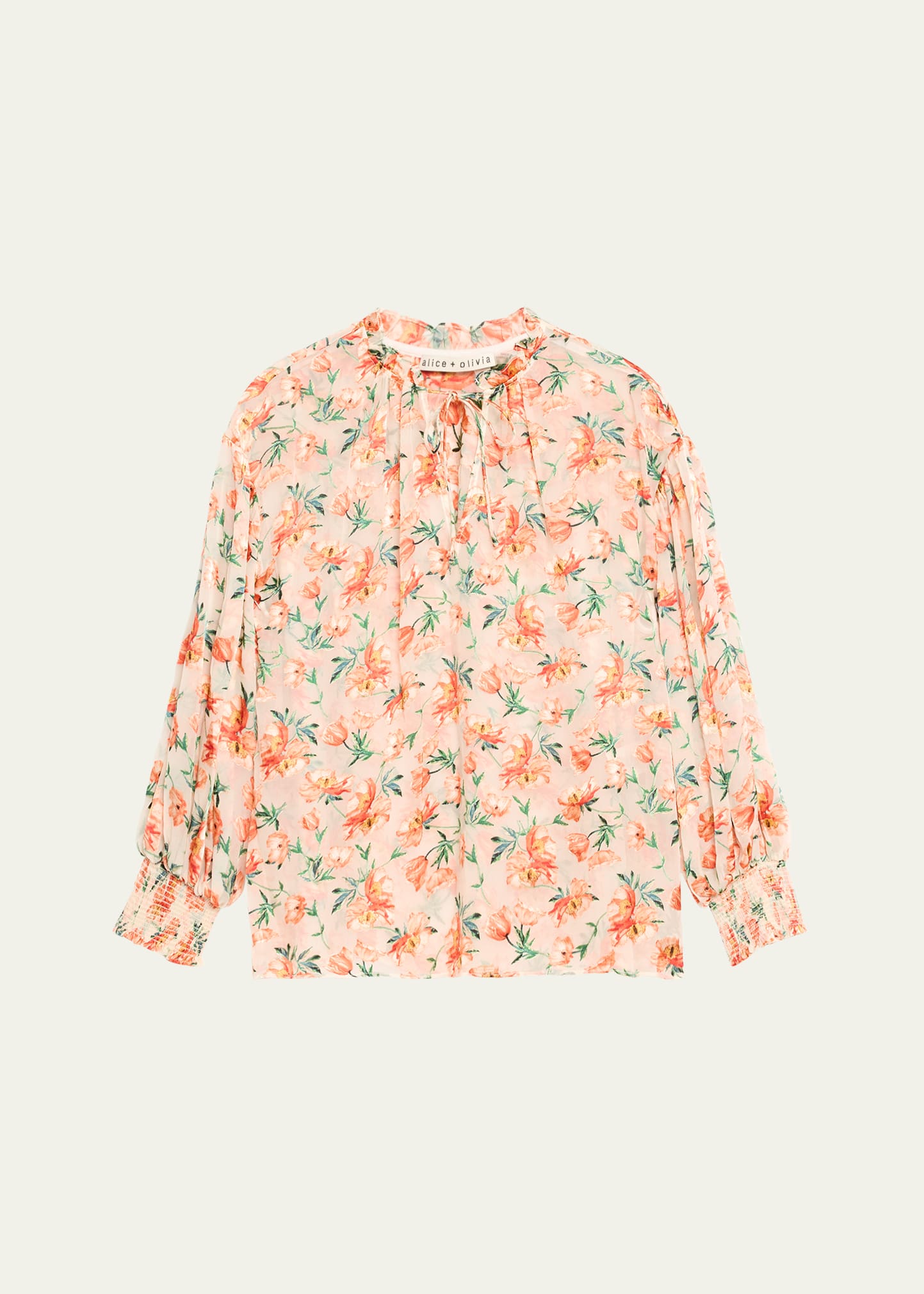 Alice And Olivia Julius Voluminous Long-sleeve Floral Burnout Blouse In Neutral