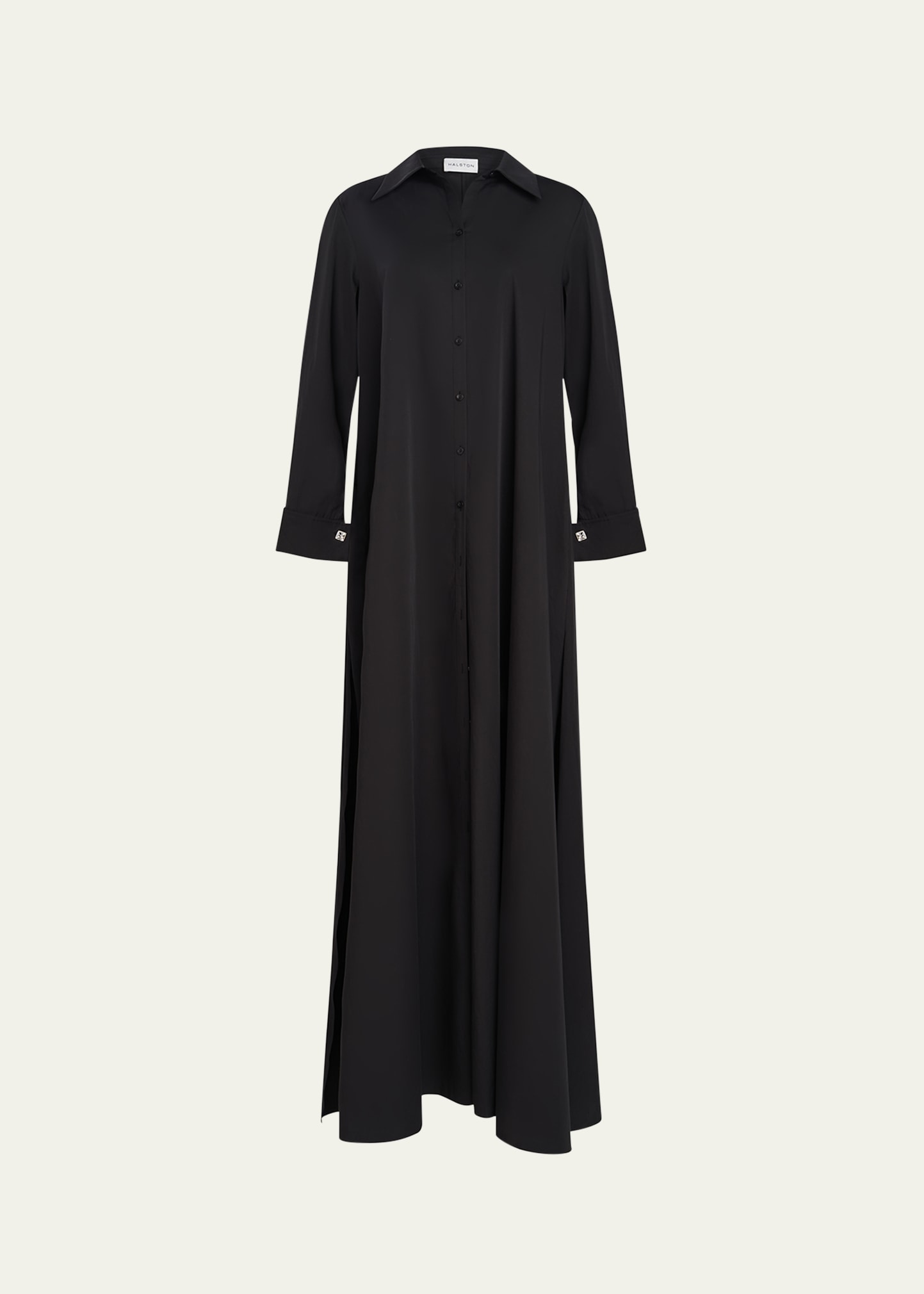 Shop Halston Imari Trapeze Cotton Poplin Shirt Gown In Black