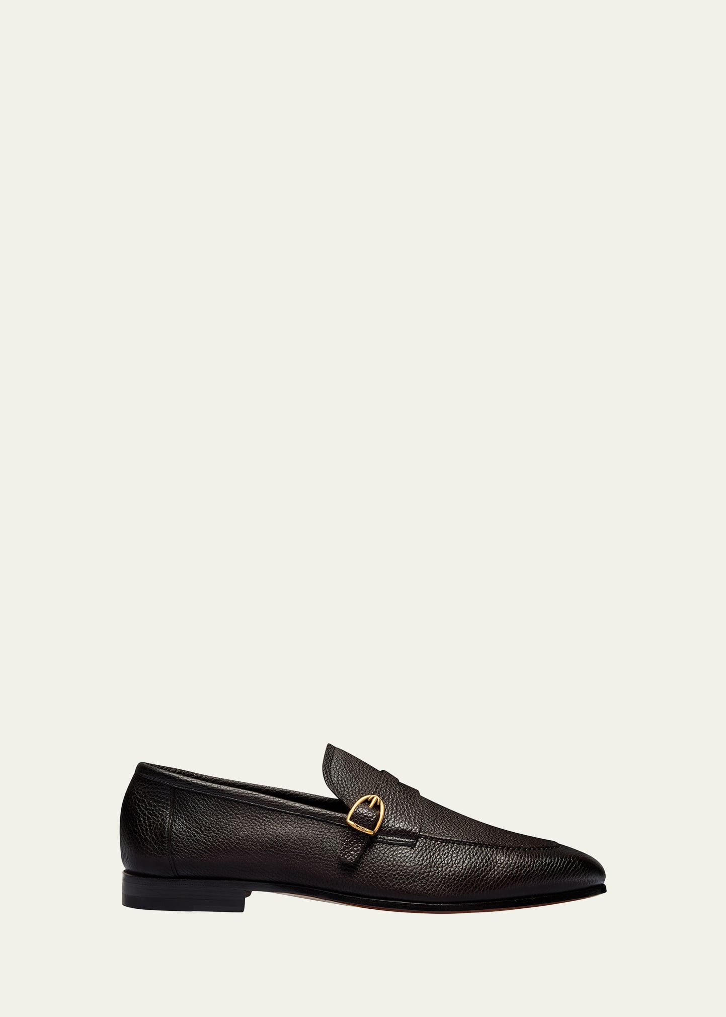 Tom Ford Men's Sean Grained Leather Side Buckle Loafers In Espresso
