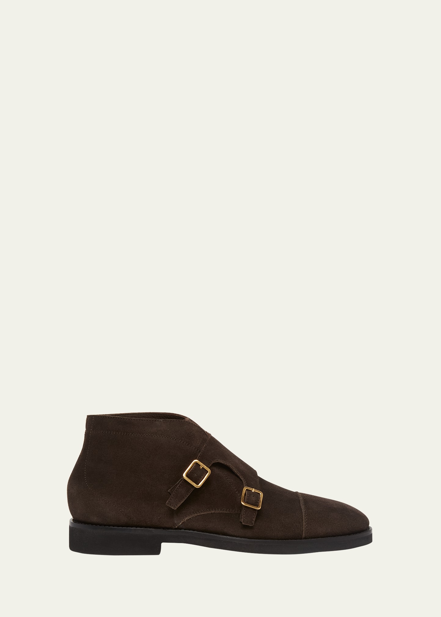 Shop Tom Ford Men's Suede Monk Strap Boots In Coffee