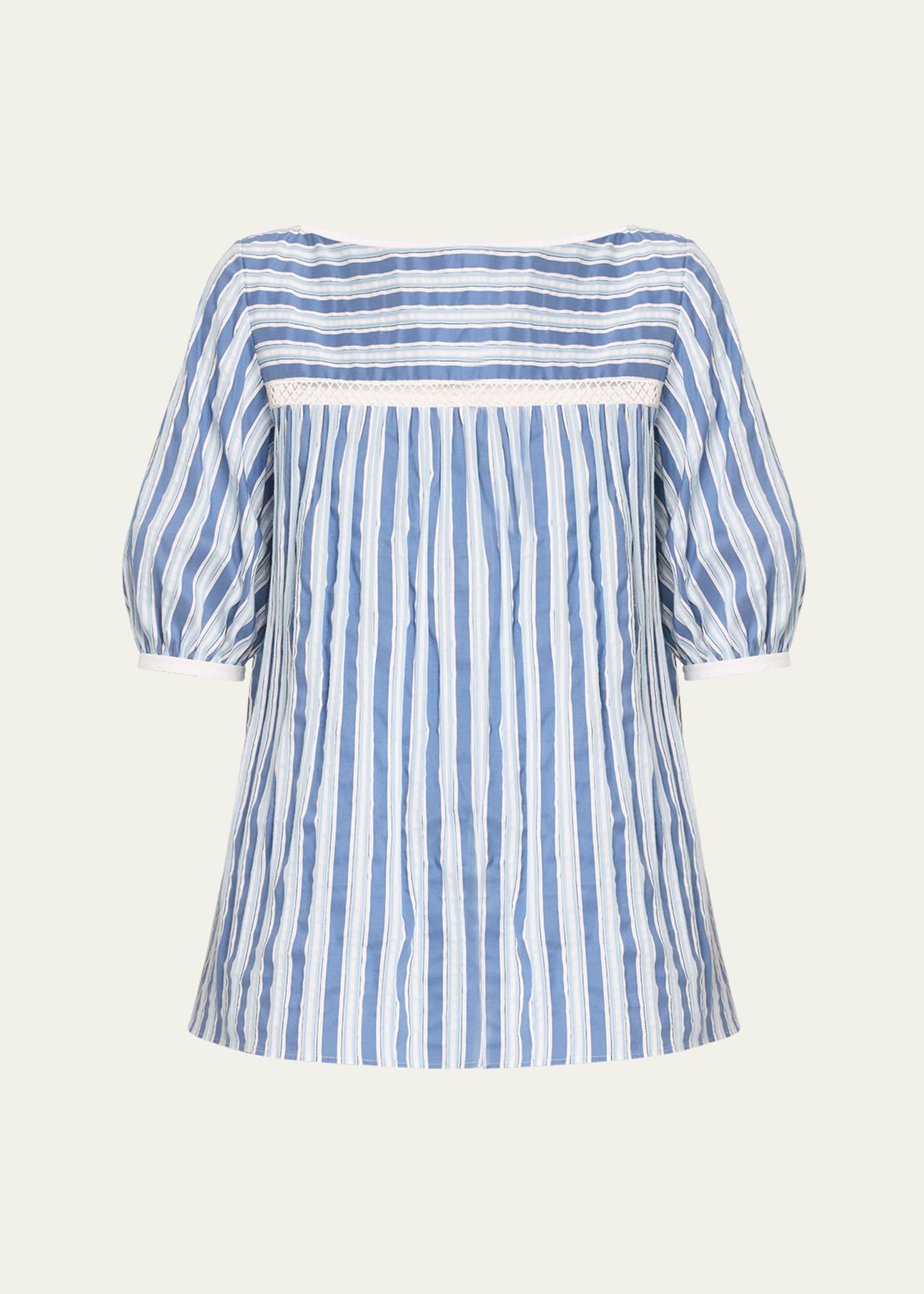 Shop Chloé Stripe Poplin Puff-sleeve Top In Blue - White 1