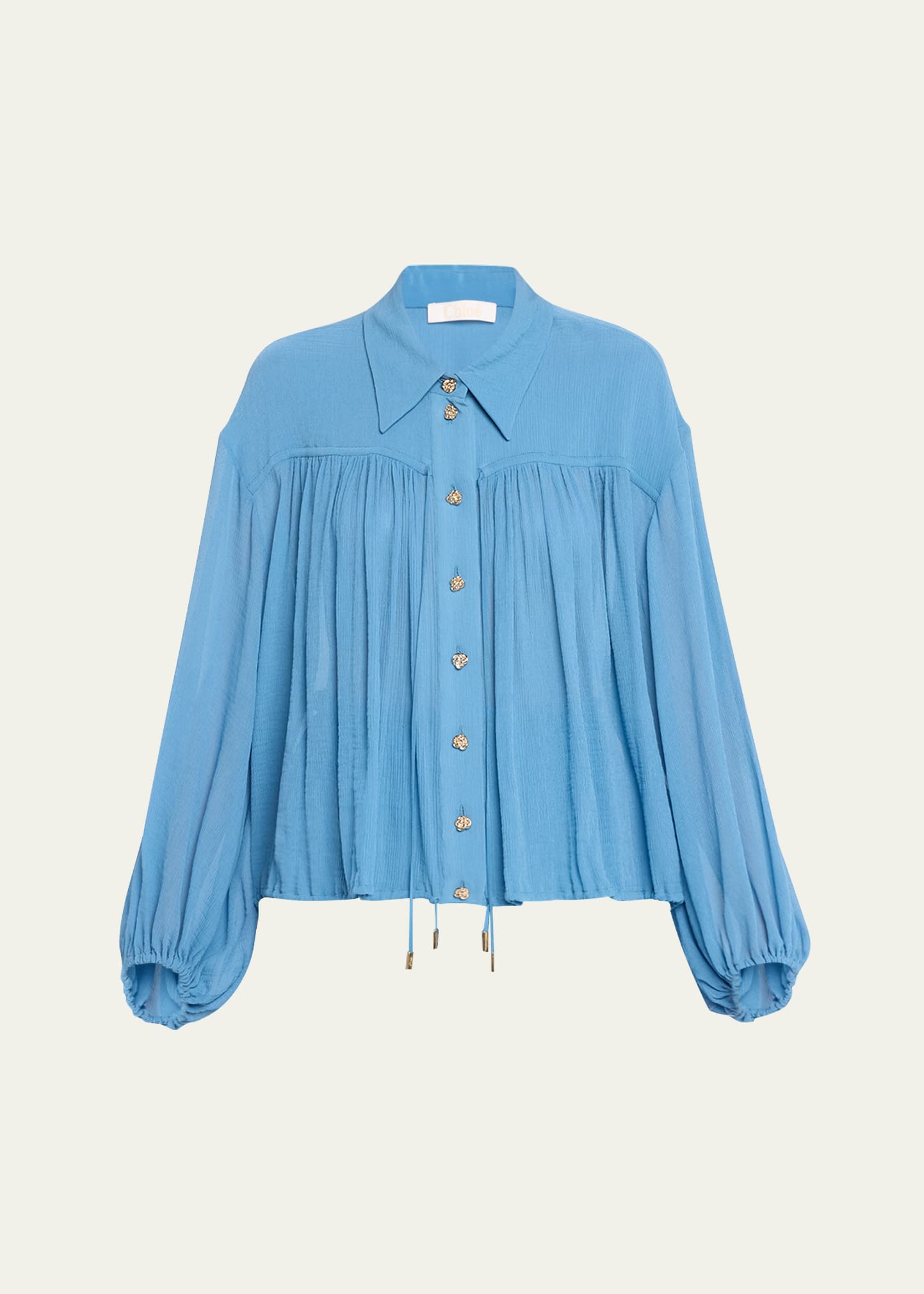 Chloé Cotton Silk Button-front Blouson Top In Parisian Blue