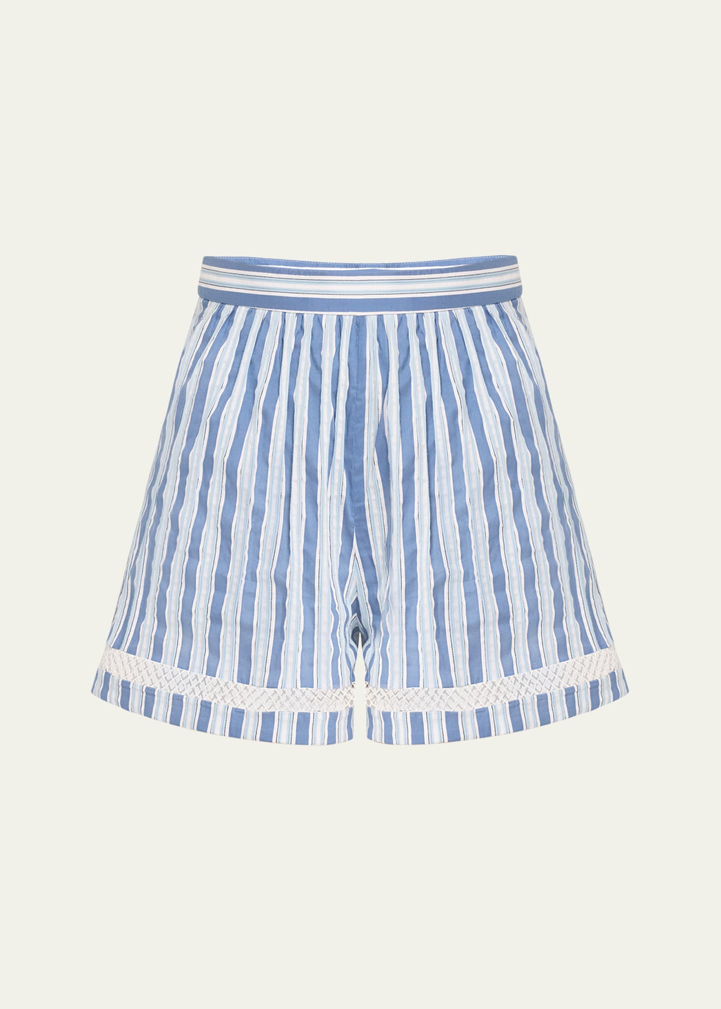 Chloé Stripe Poplin Shorts In Blue - White 1