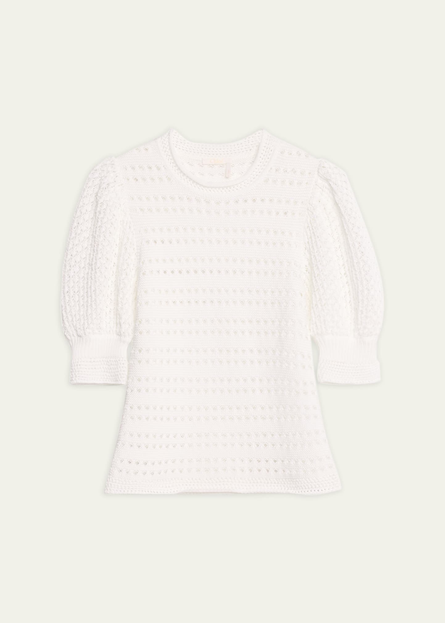 Shop Chloé X High Summer Crochet Puff-sleeve Top In Vanilla Ice