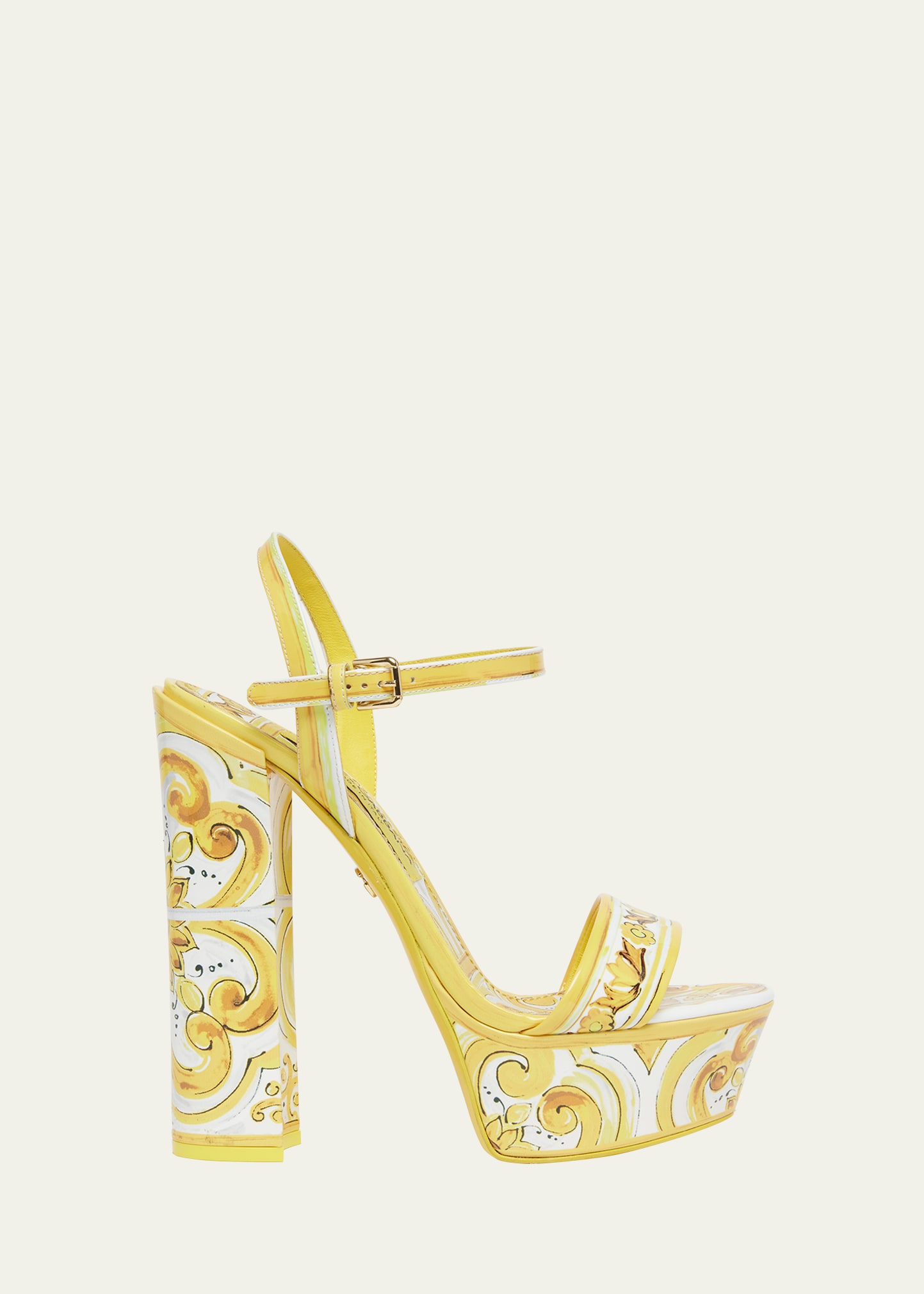 Dolce & Gabbana "shiny Leather Platform Sandals With Mai In Azulejos Giallo