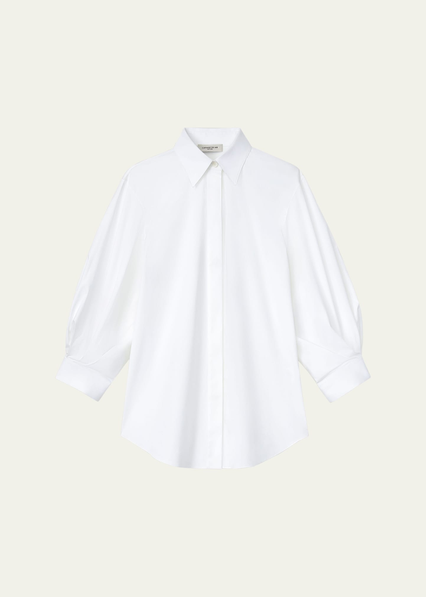 Shop Lafayette 148 Pleated-sleeve Cotton Blouse In White