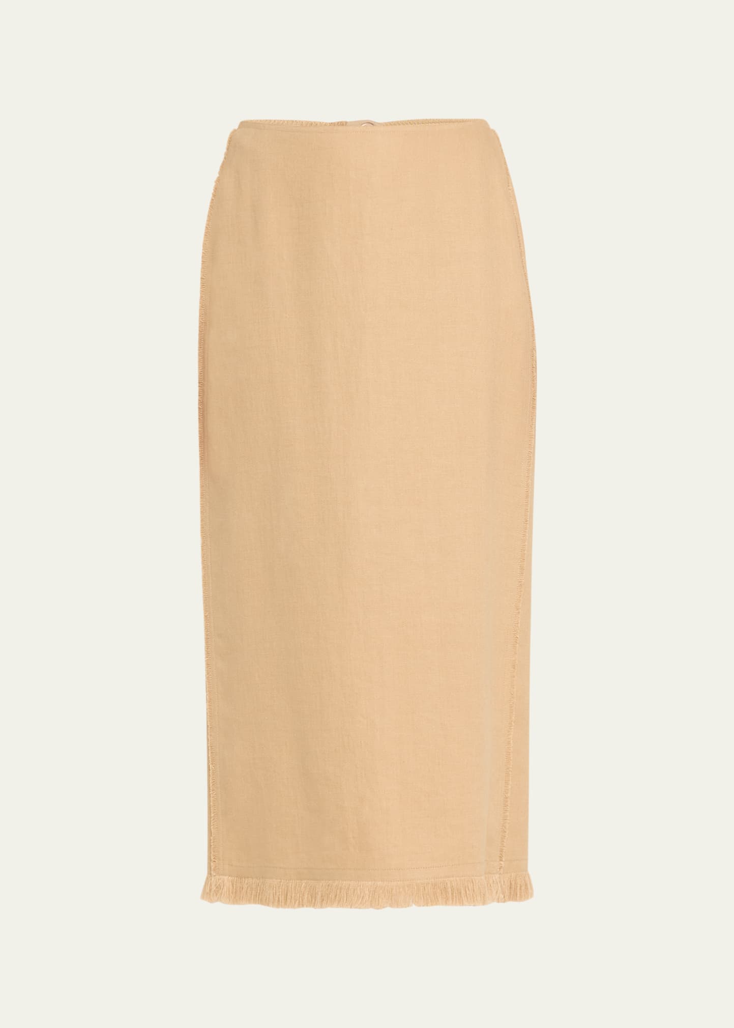 Fringe-Trim Linen Pencil Skirt